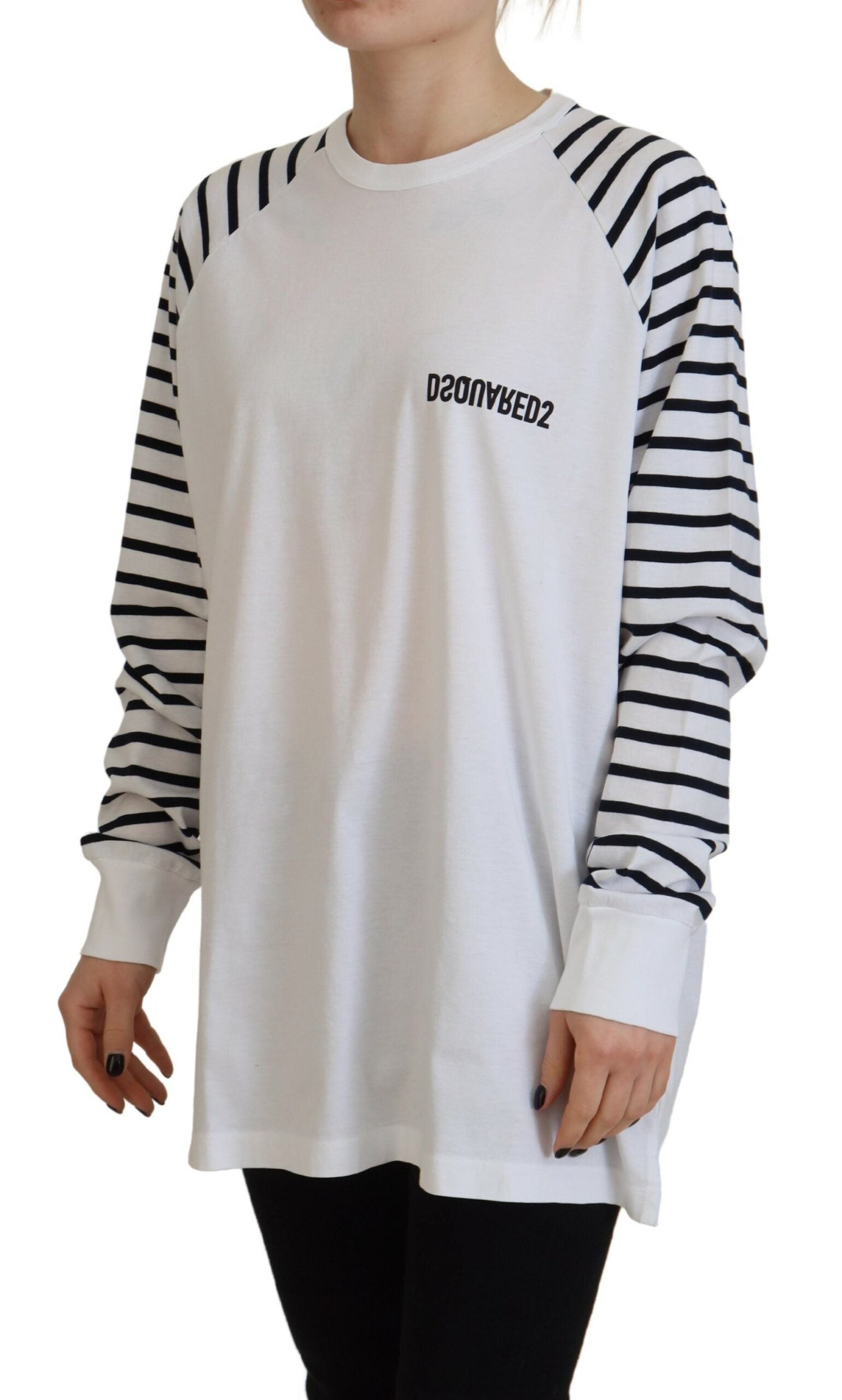 Dsquared² White Cotton Striped Crew Neck Short Sleeve Women's Sweater (Pre-Owned)