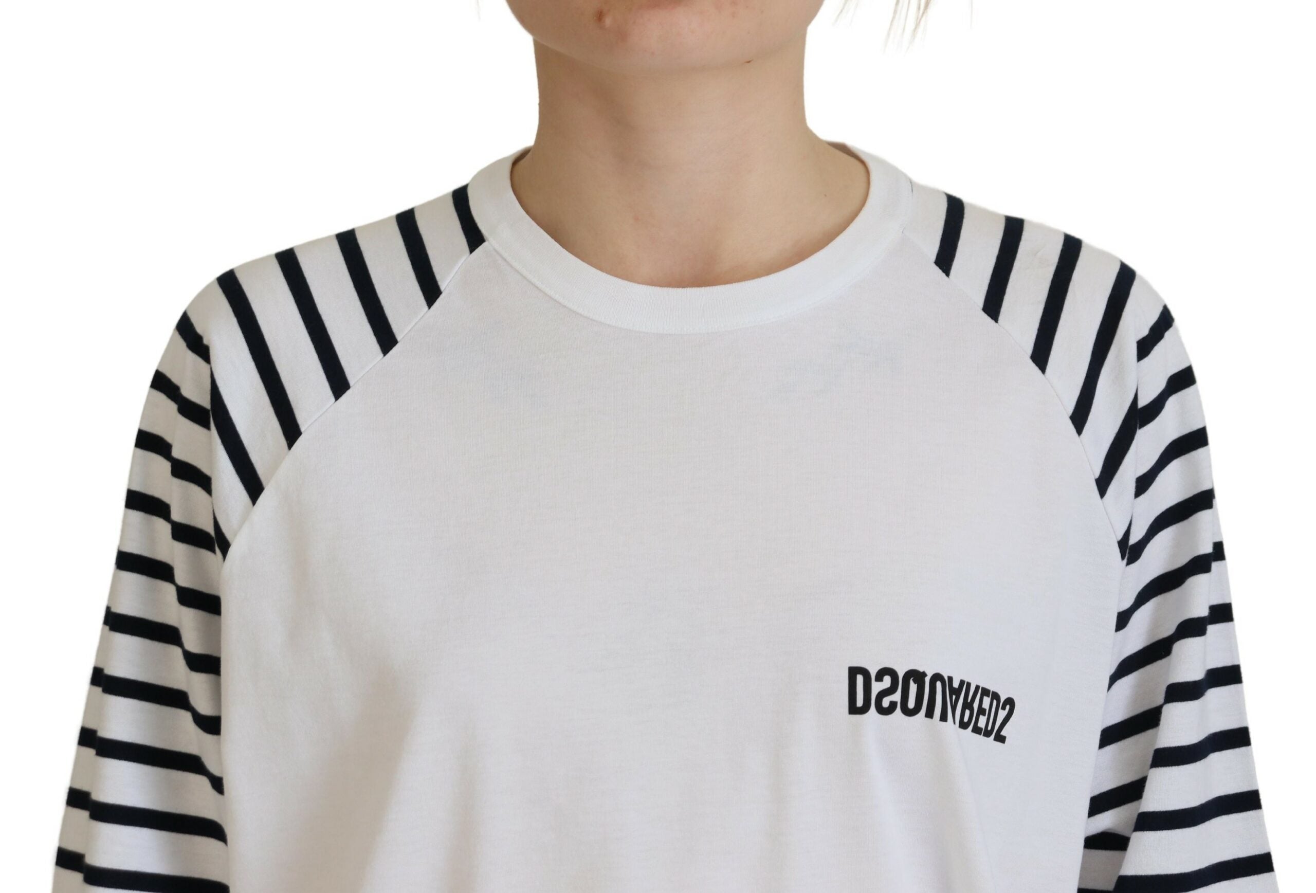 Dsquared² White Cotton Striped Crew Neck Short Sleeve Women's Sweater (Pre-Owned)