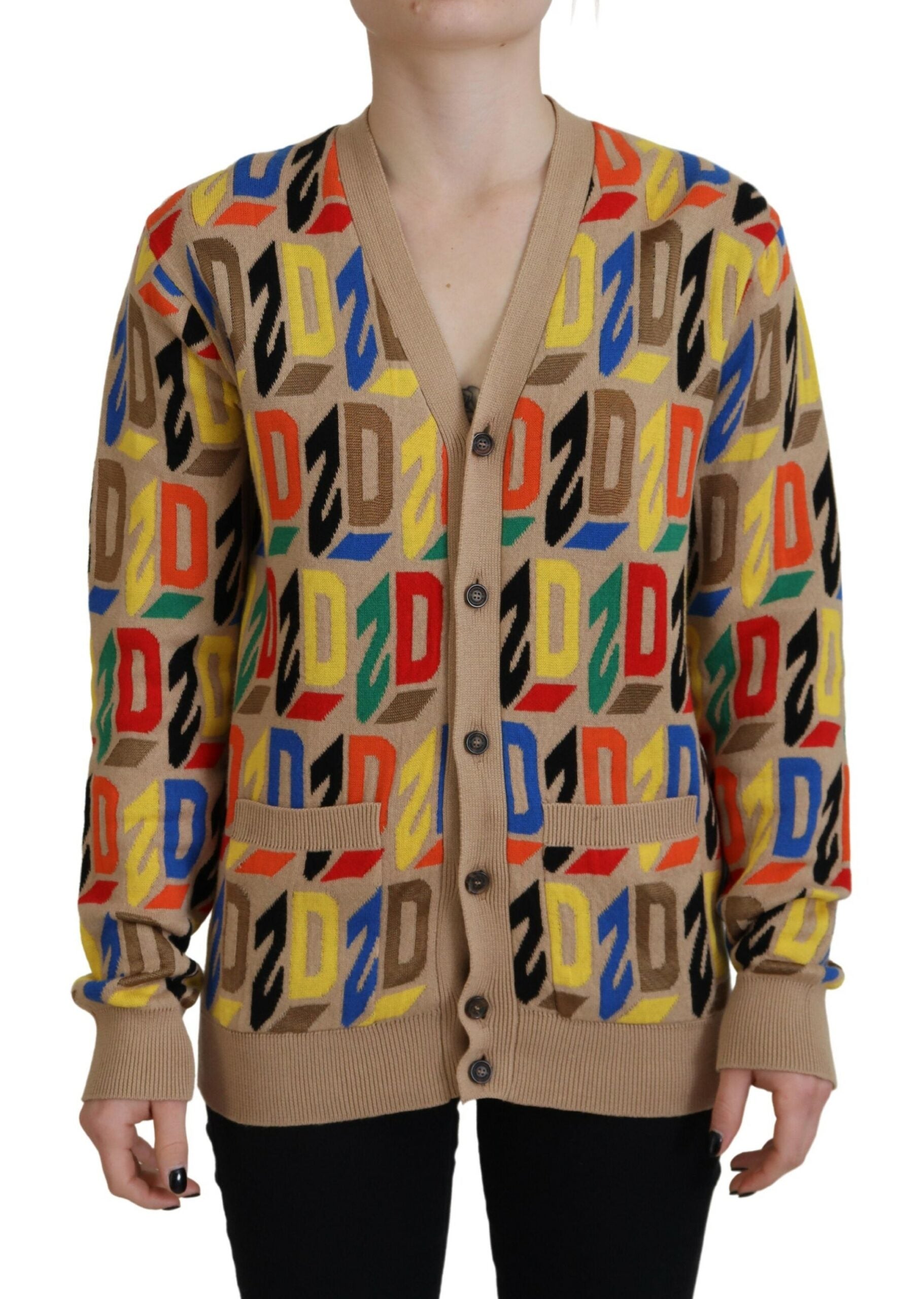 Dsquared² Brown Logo Long Sleeve Women Cardigan Women's Sweater (Pre-Owned)
