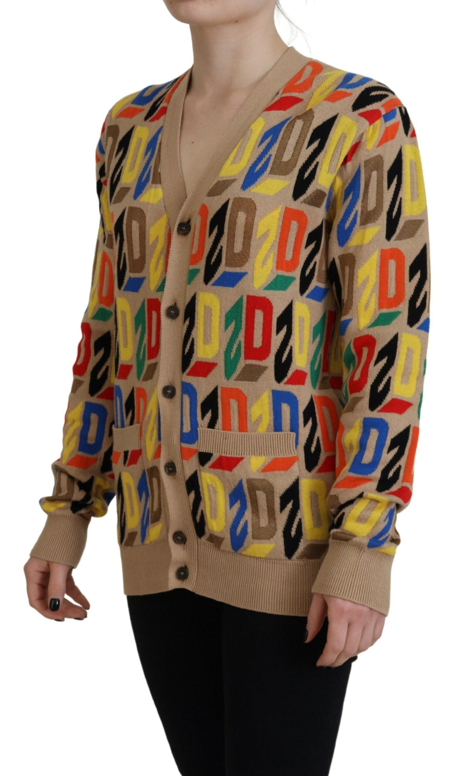 Dsquared² Brown Logo Long Sleeve Women Cardigan Women's Sweater (Pre-Owned)