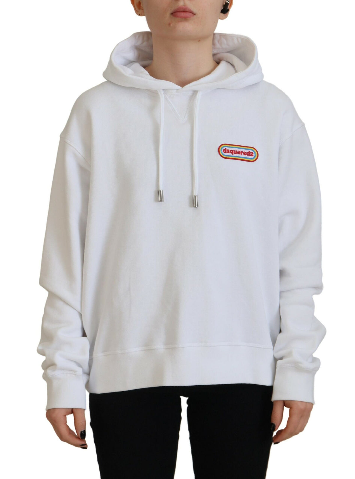 Dsquared² White Logo Patch Cotton Hoodie Sweatshirt Women's Sweater (Pre-Owned)