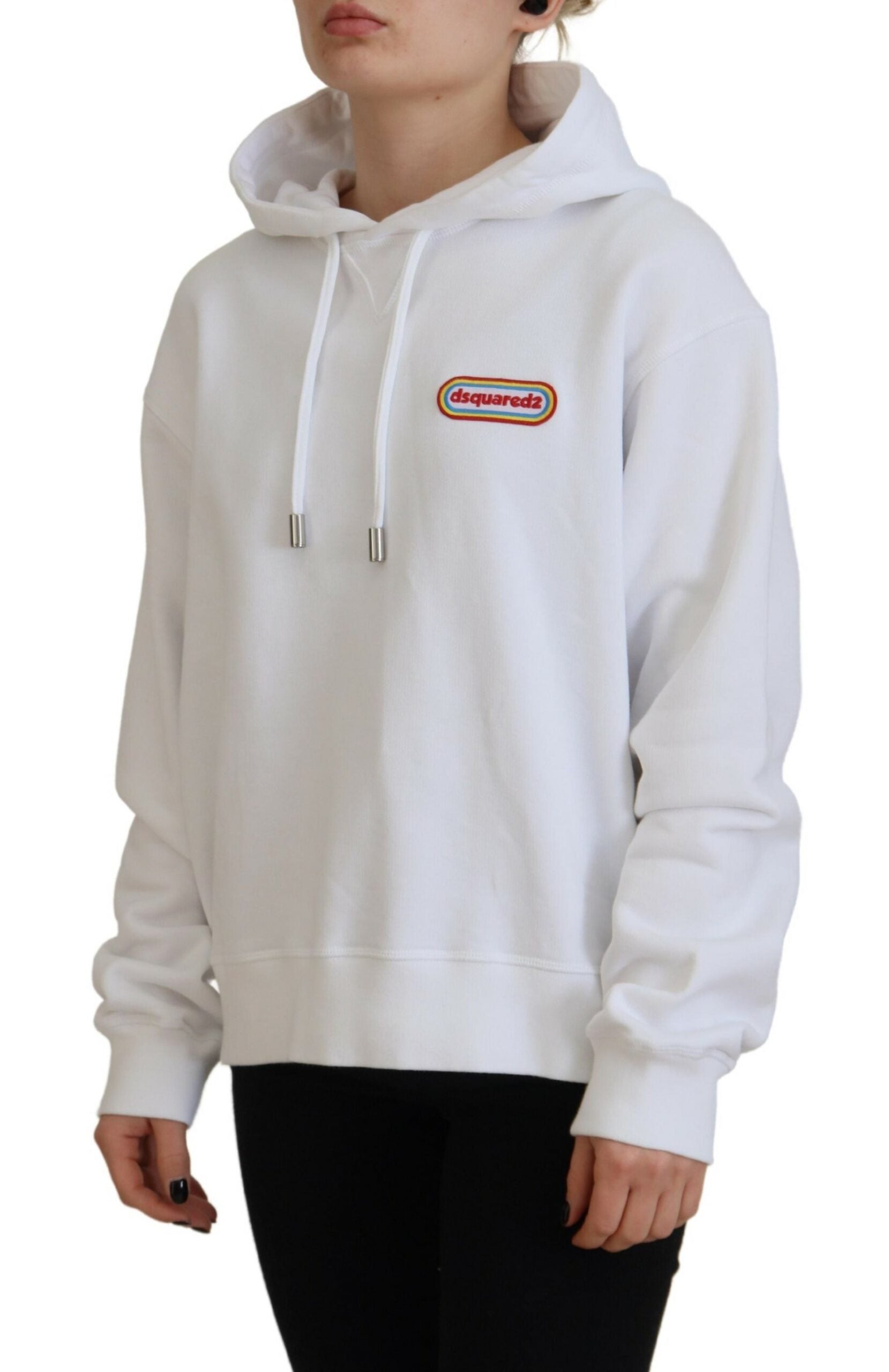 Dsquared² White Logo Patch Cotton Hoodie Sweatshirt Women's Sweater (Pre-Owned)