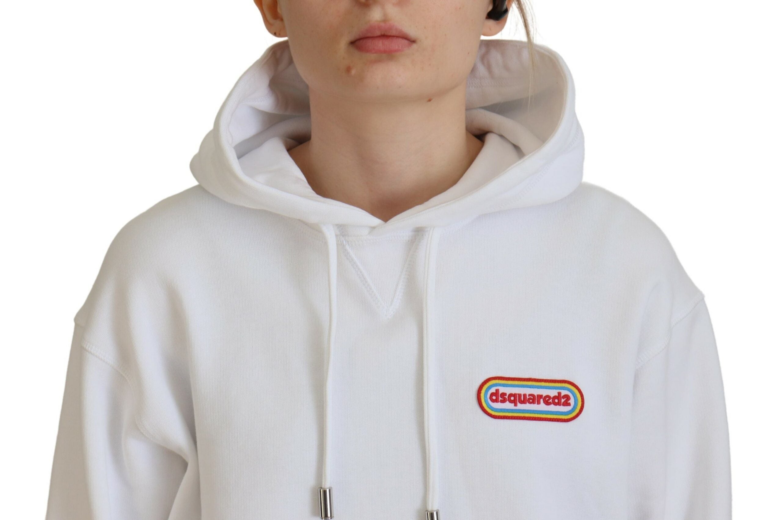 Dsquared² White Logo Patch Cotton Hoodie Sweatshirt Women's Sweater (Pre-Owned)