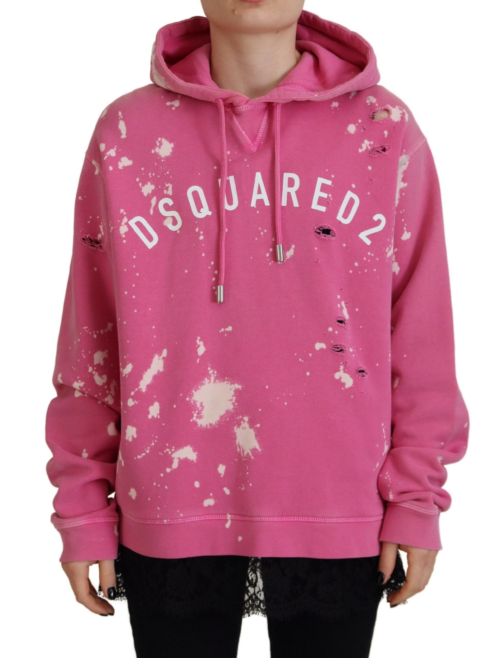 Dsquared² Pink Logo Print Cotton Hoodie Sweatshirt Women's Sweater (Pre-Owned)