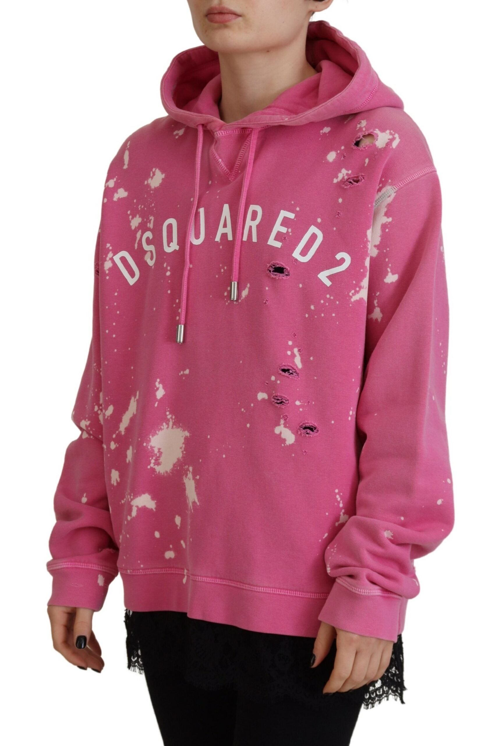 Dsquared² Pink Logo Print Cotton Hoodie Sweatshirt Women's Sweater (Pre-Owned)