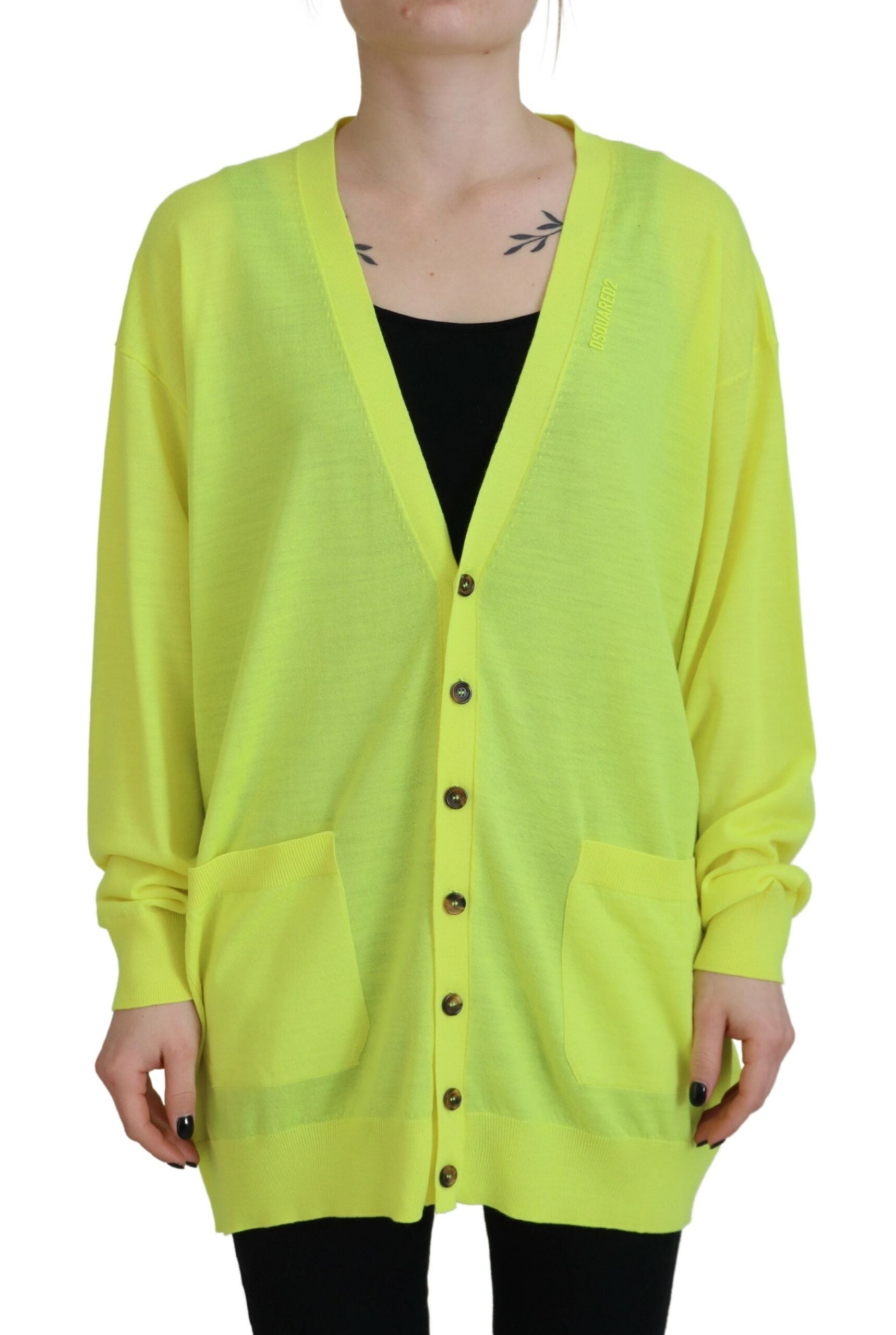 Dsquared² Yellow Wool Knitted Buttoned Cardigan Women's Sweater (Pre-Owned)