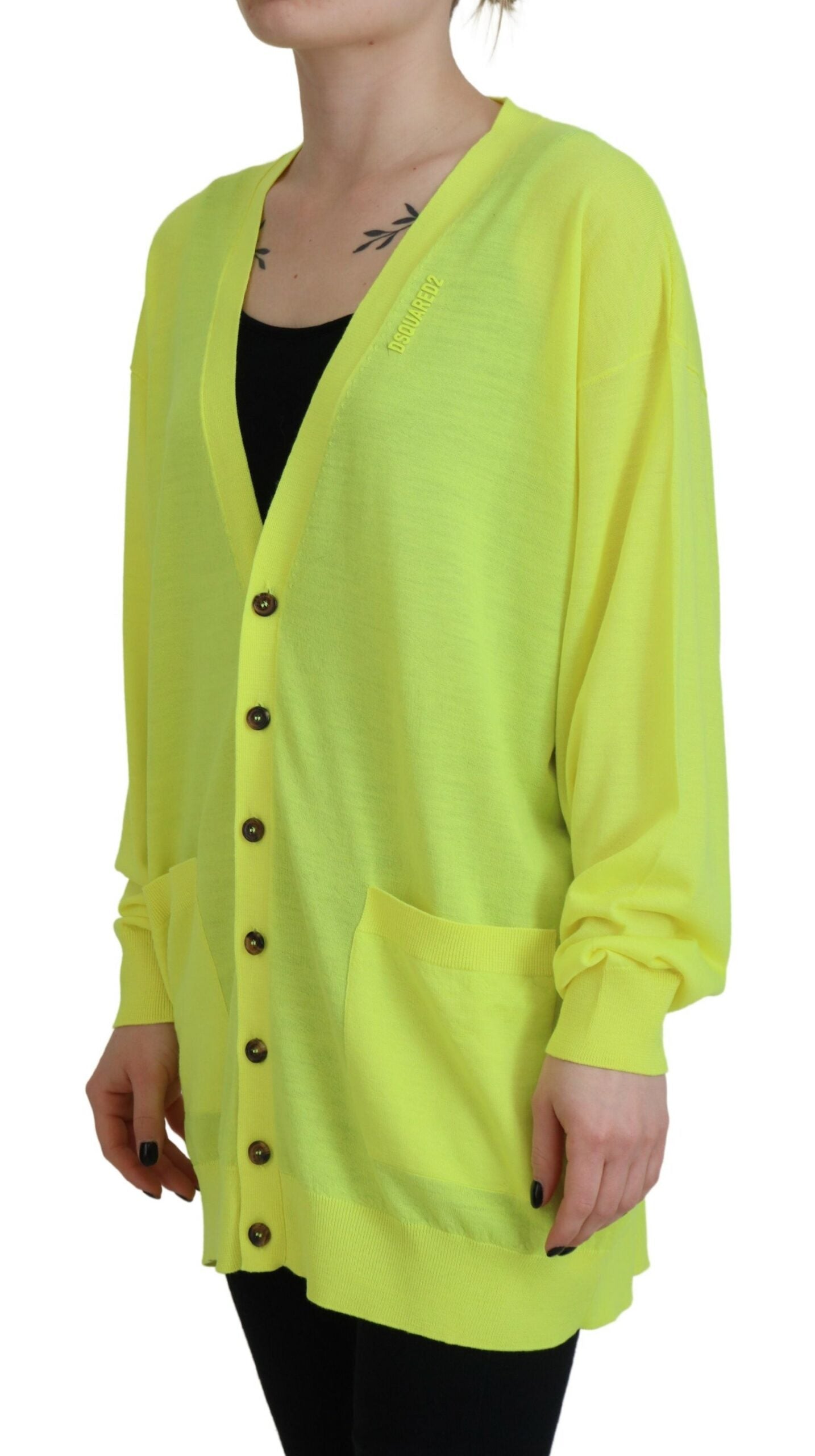 Dsquared² Yellow Wool Knitted Buttoned Cardigan Women's Sweater (Pre-Owned)