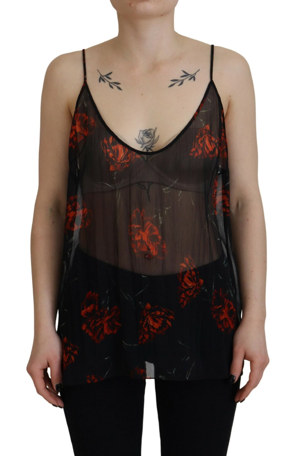 Dsquared² Black Floral Print Spaghetti Strap Tank Blouse Women's Top (Pre-Owned)