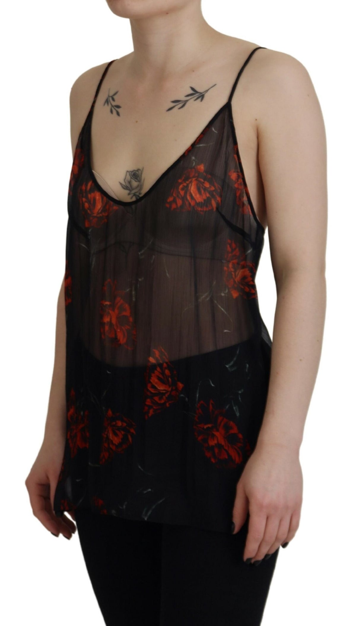 Dsquared² Black Floral Print Spaghetti Strap Tank Blouse Women's Top (Pre-Owned)