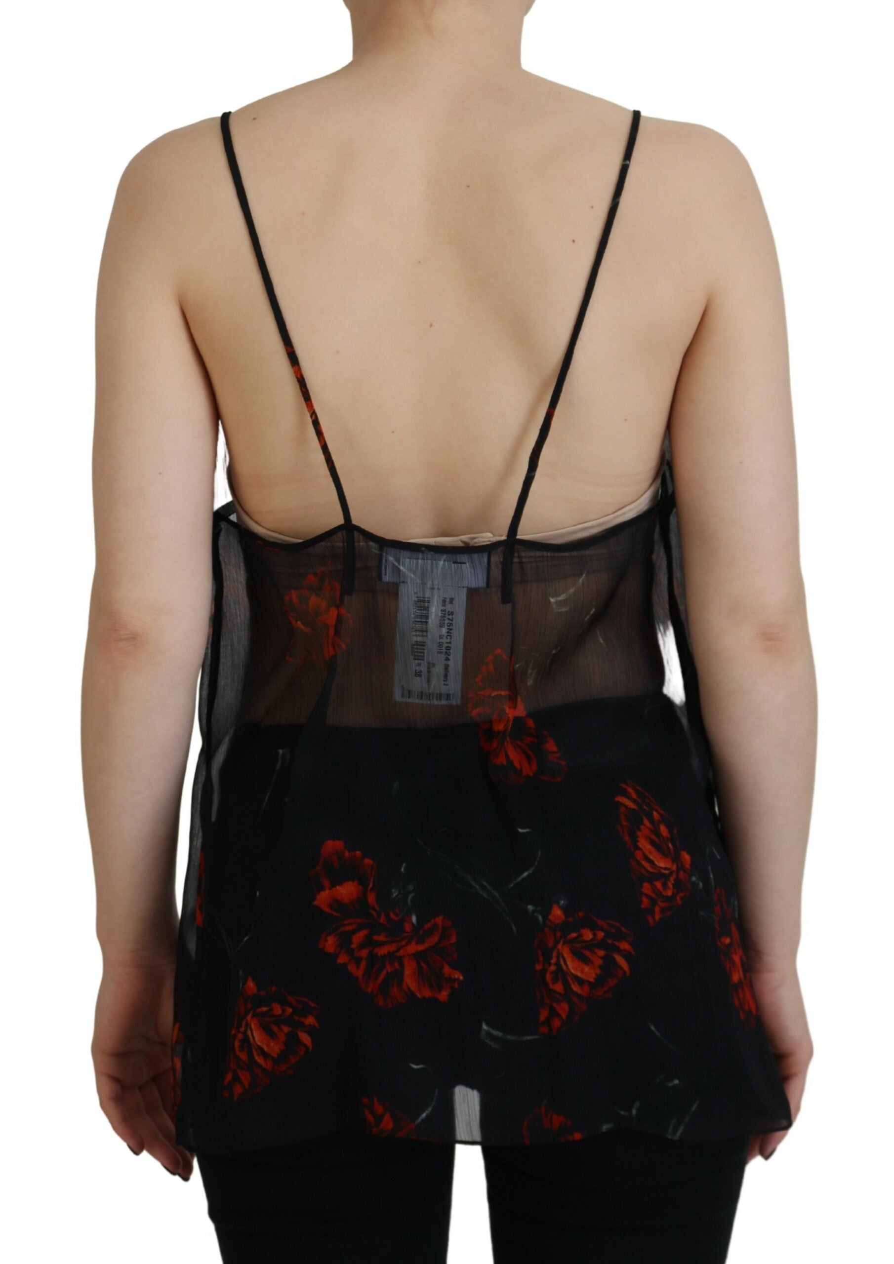 Dsquared² Black Floral Print Spaghetti Strap Tank Blouse Women's Top (Pre-Owned)