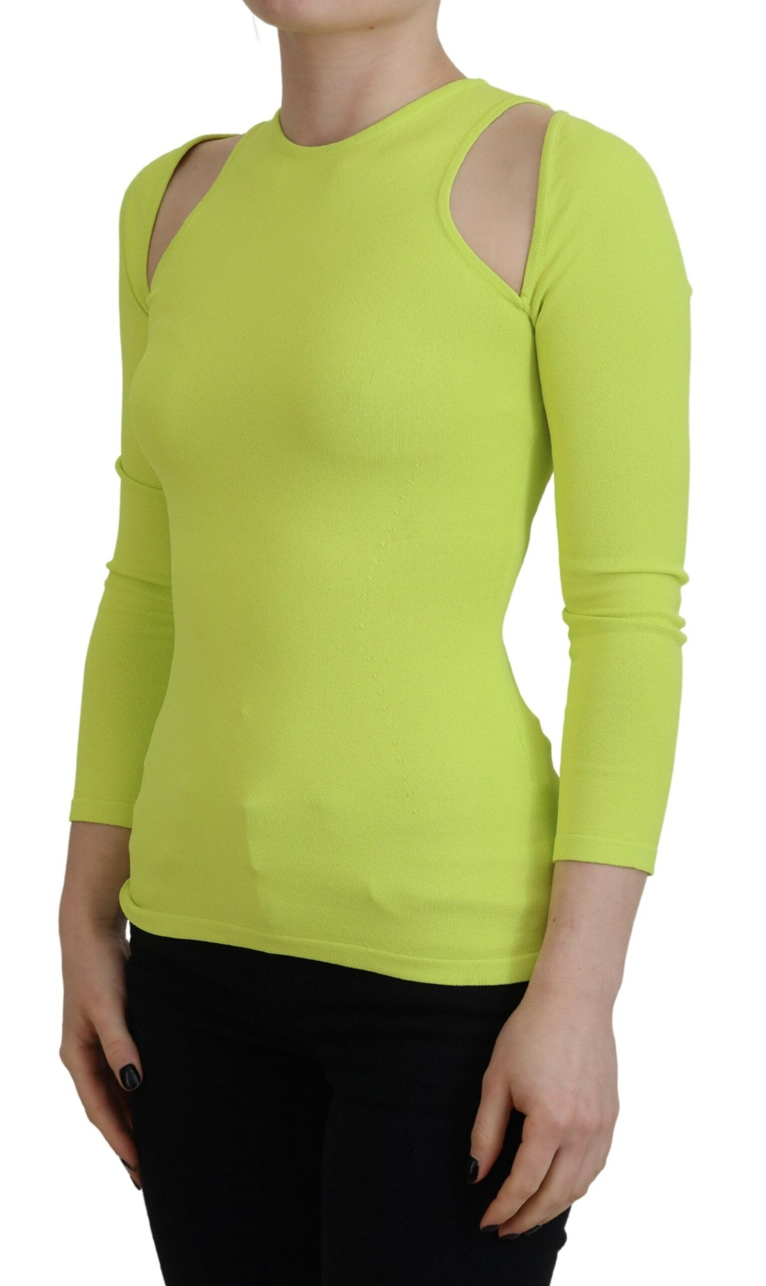 Dsquared² Yellow Green Viscose Open Shoulder Long Sleeves Women's Top (Pre-Owned)
