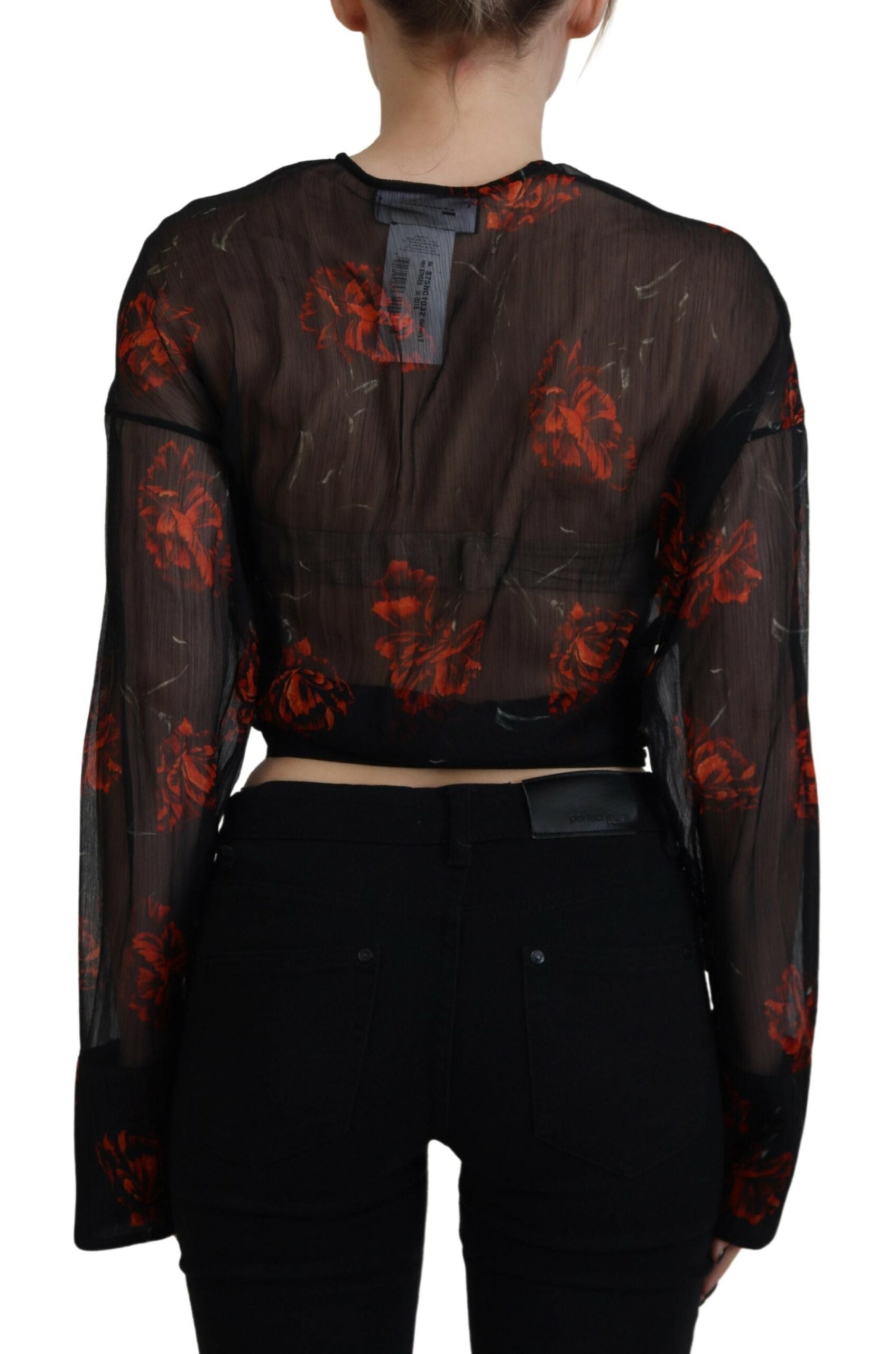 Dsquared² Black Floral Print Cropped Wrap Long Sleeves Women's Top (Pre-Owned)