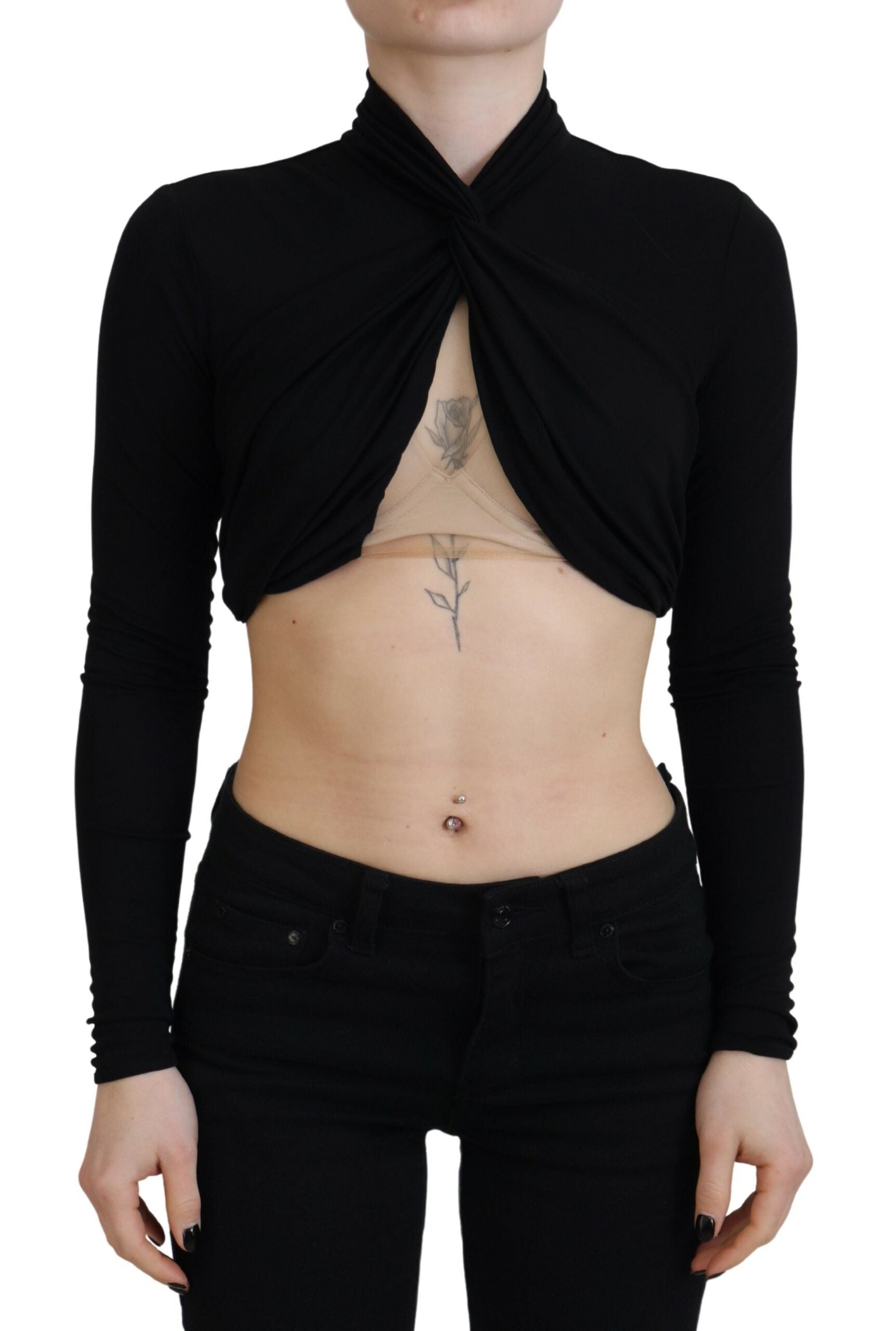 Dsquared² Black Cut Out Viscose Cropped Long Sleeves Women's Top (Pre-Owned)