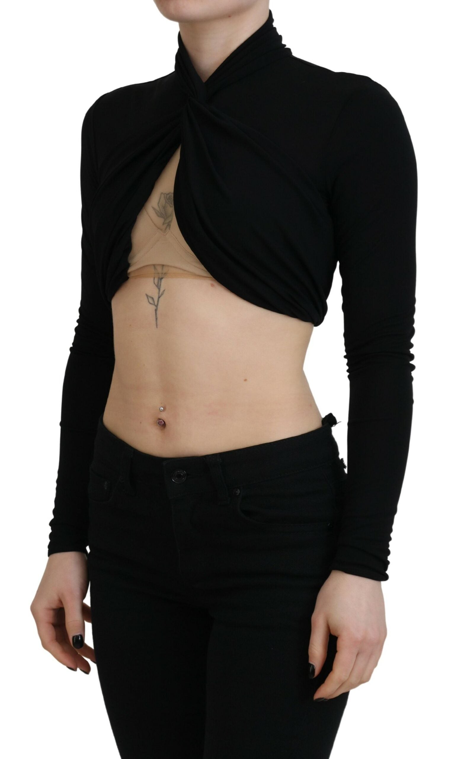 Dsquared² Black Cut Out Viscose Cropped Long Sleeves Women's Top (Pre-Owned)