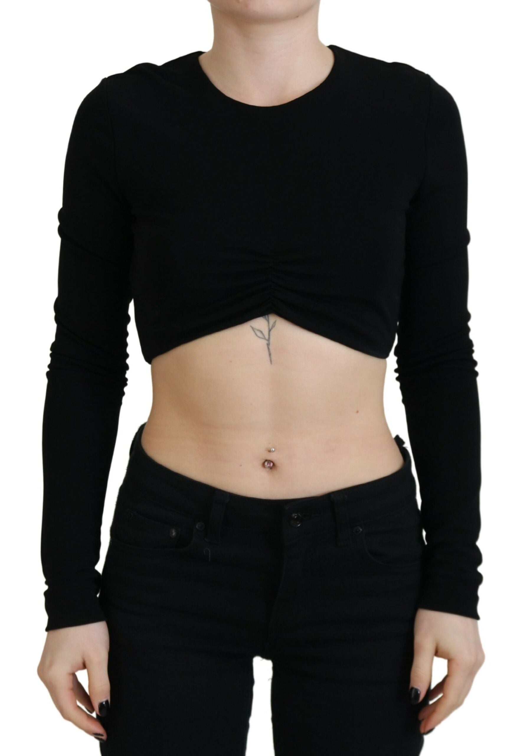 Dsquared² Black Viscose Cropped Round Neck Long Sleeves Women's Top (Pre-Owned)
