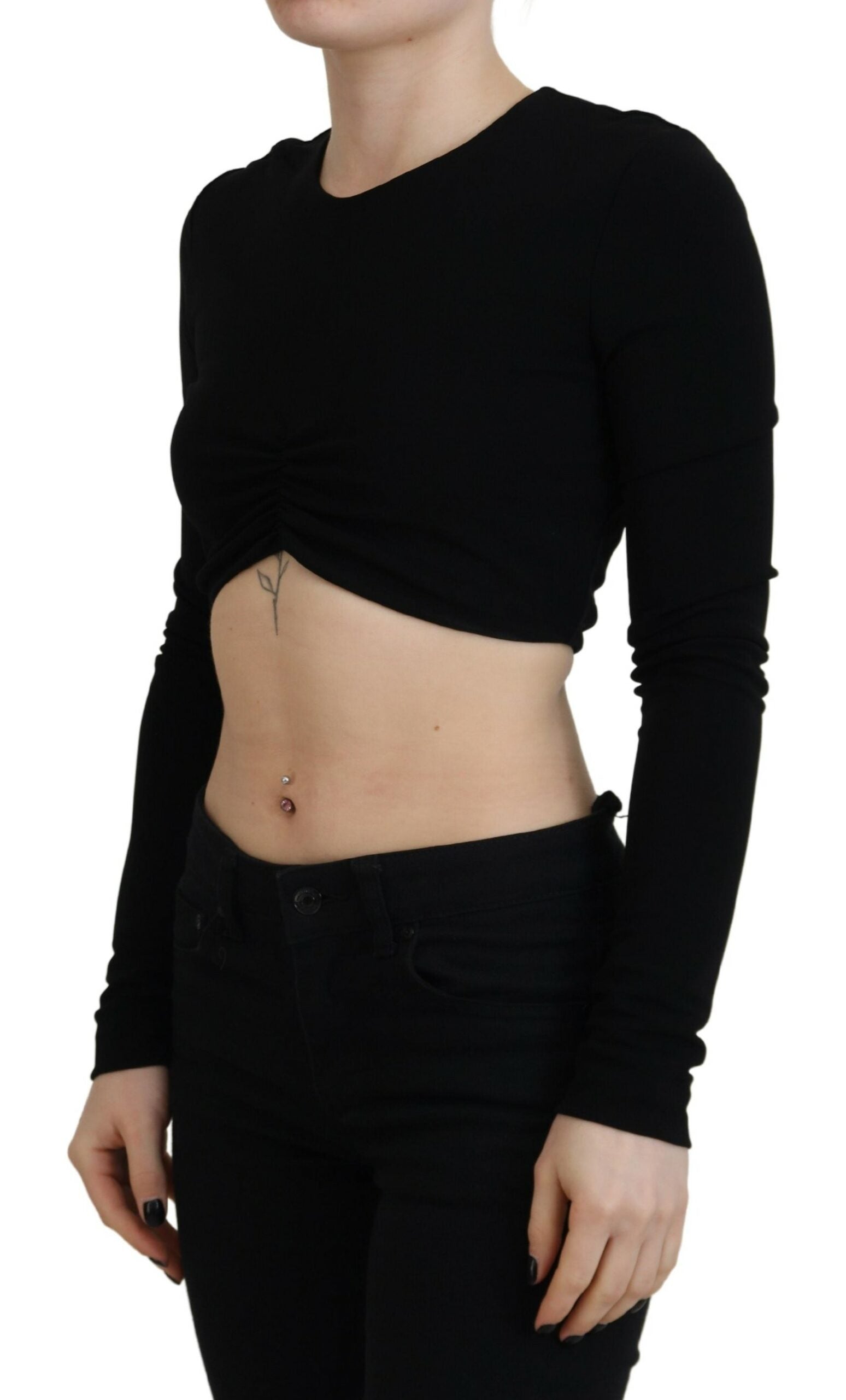 Dsquared² Black Viscose Cropped Round Neck Long Sleeves Women's Top (Pre-Owned)