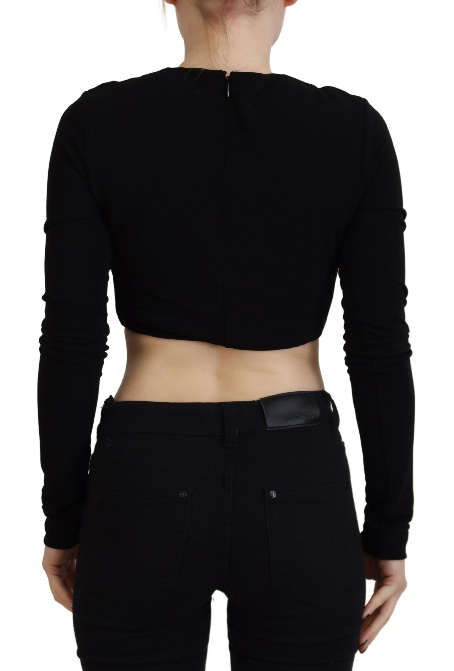 Dsquared² Black Viscose Cropped Round Neck Long Sleeves Women's Top (Pre-Owned)