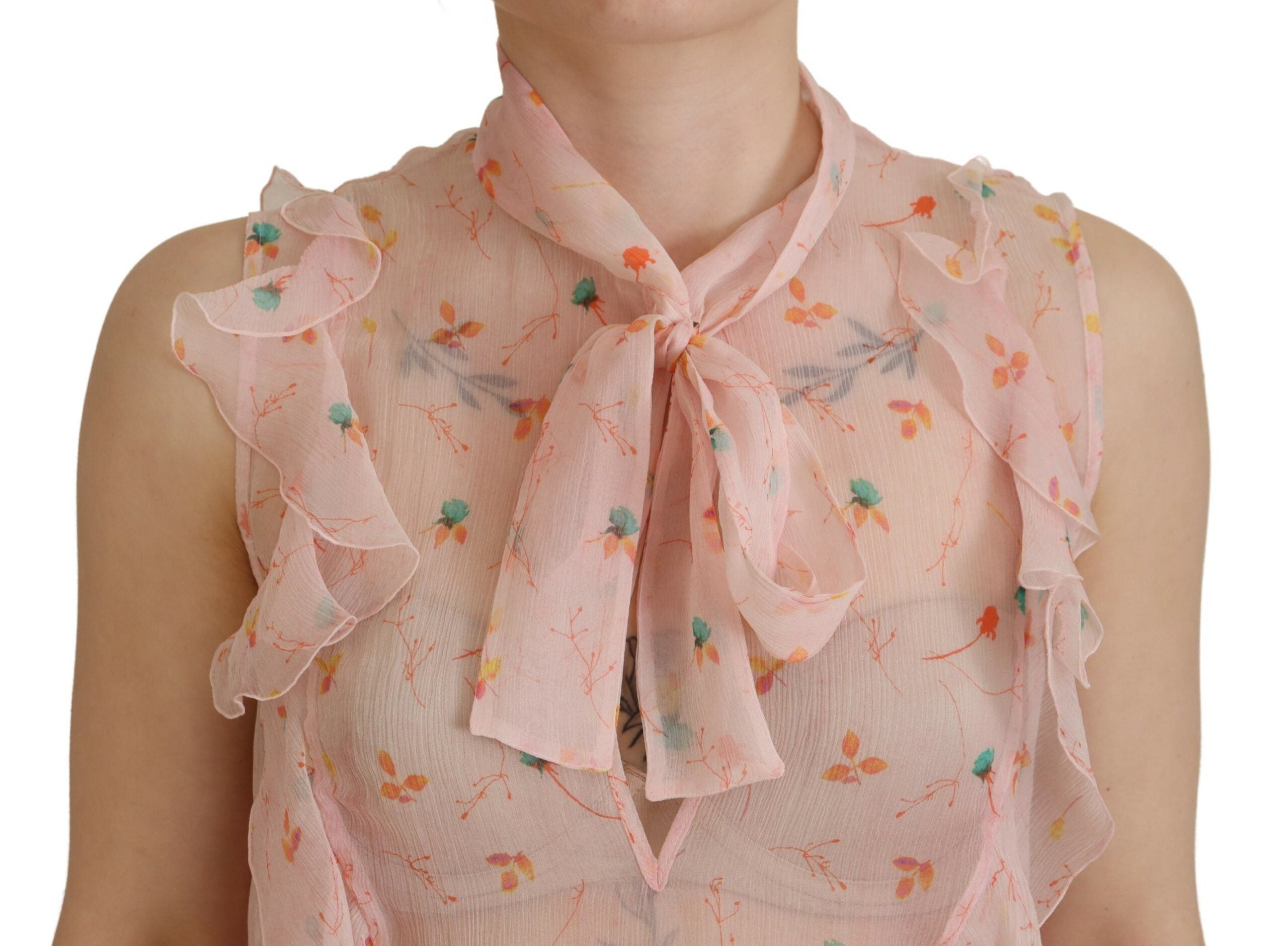 Dsquared² Pink Floral Print Silk Sleeveless Ascot Collar Women's Top (Pre-Owned)