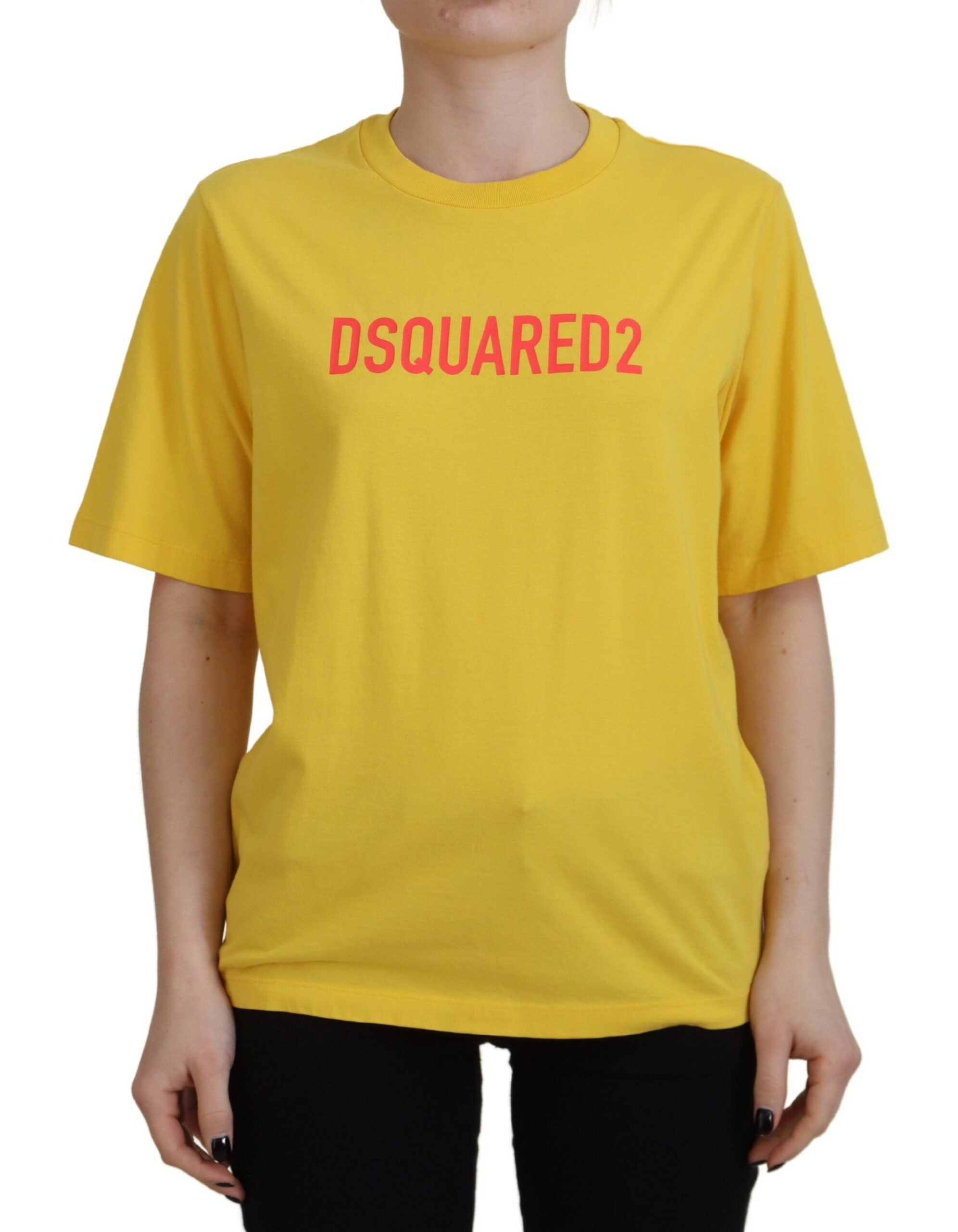 Dsquared² Yellow Logo Print Cotton Crewneck Easy Tee Women's T-shirt (Pre-Owned)