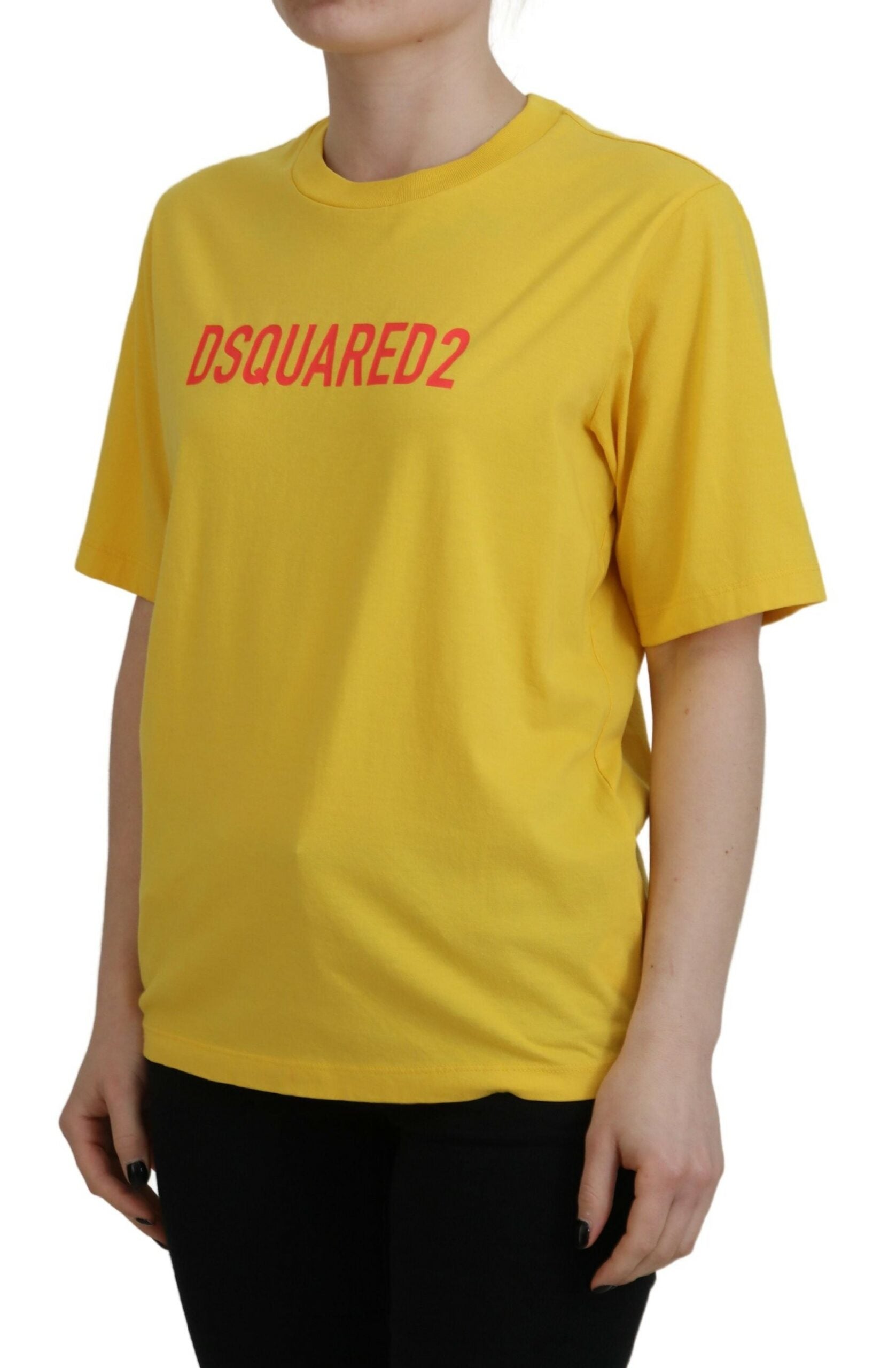 Dsquared² Yellow Logo Print Cotton Crewneck Easy Tee Women's T-shirt (Pre-Owned)