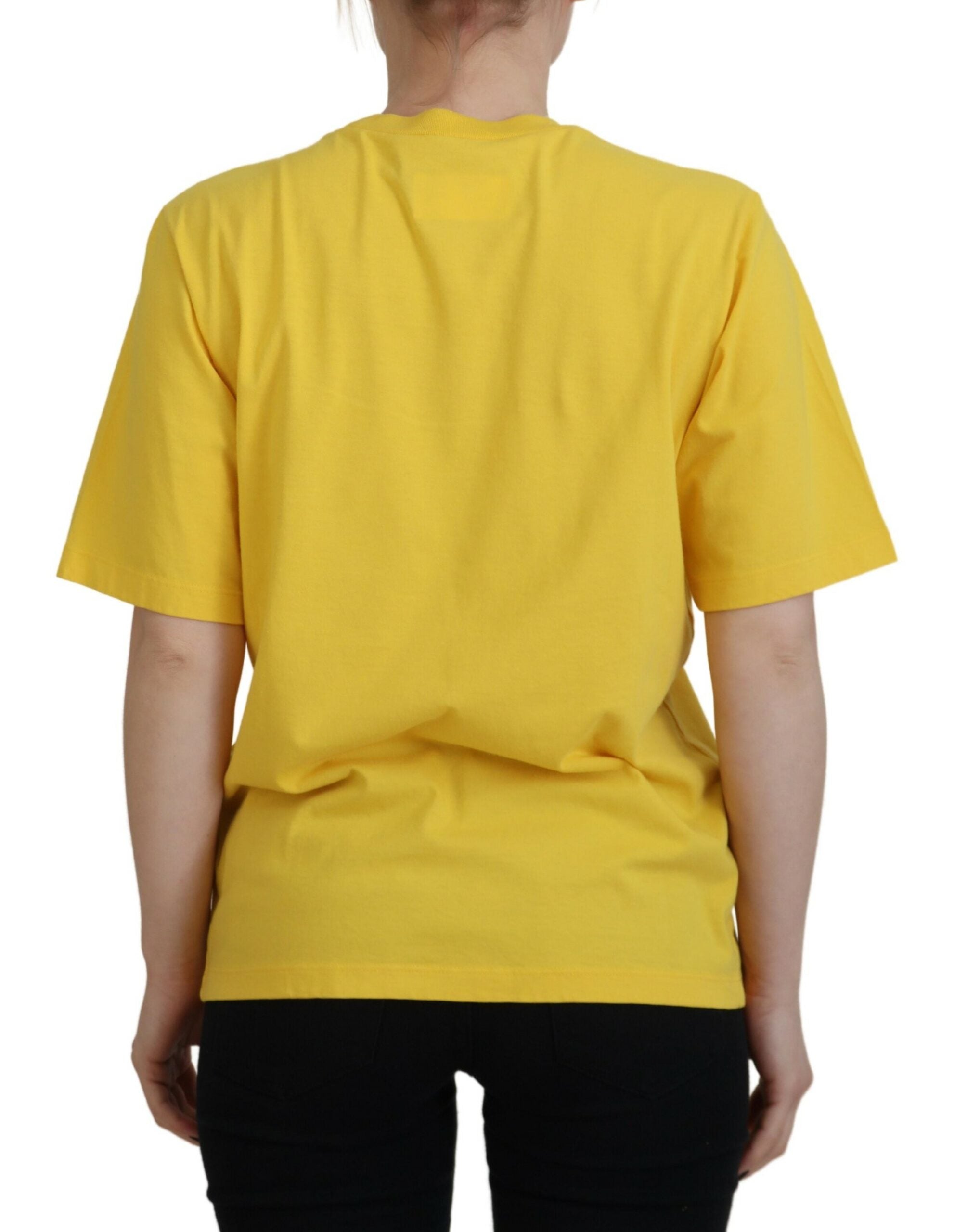 Dsquared² Yellow Logo Print Cotton Crewneck Easy Tee Women's T-shirt (Pre-Owned)