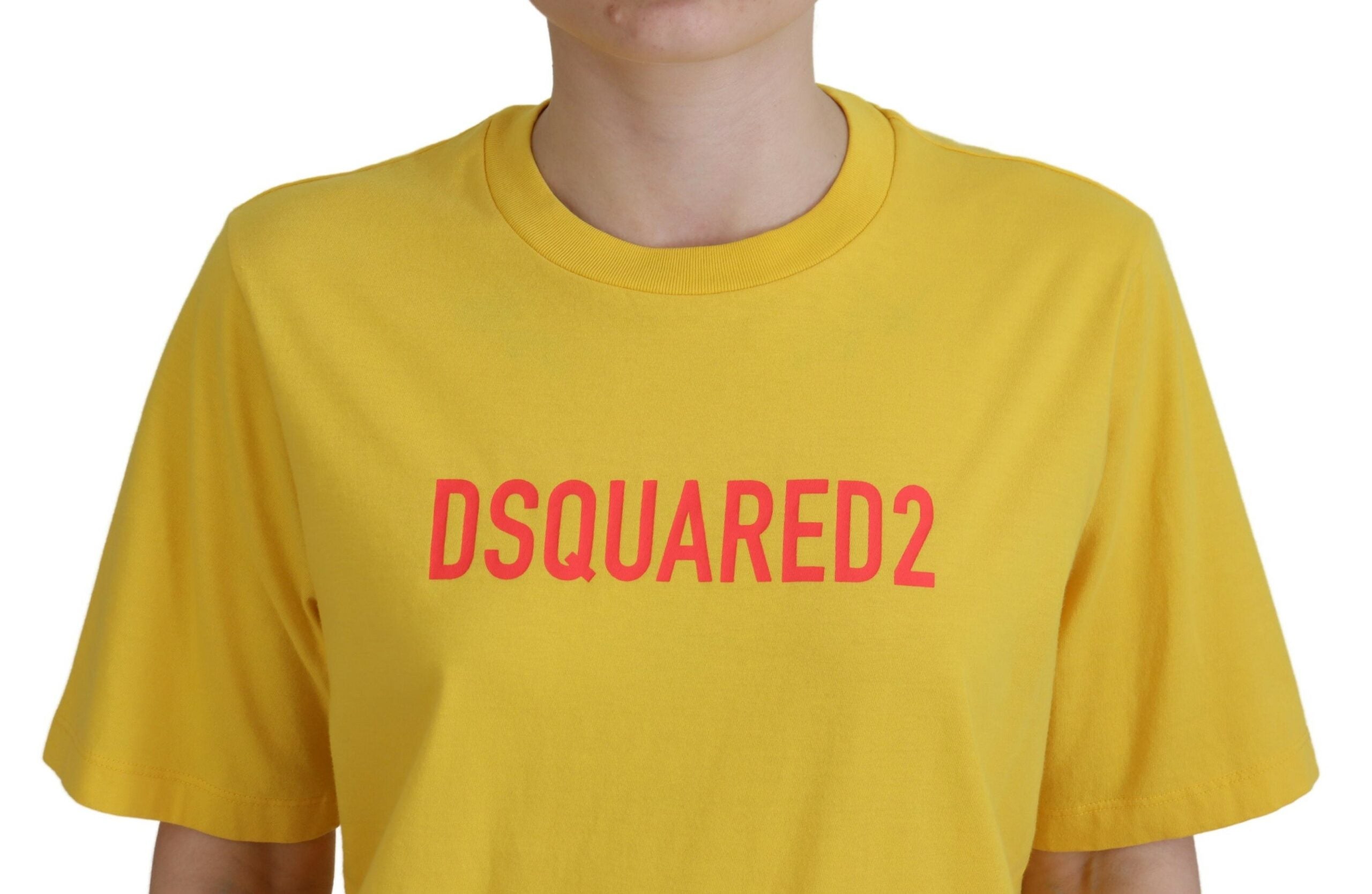 Dsquared² Yellow Logo Print Cotton Crewneck Easy Tee Women's T-shirt (Pre-Owned)