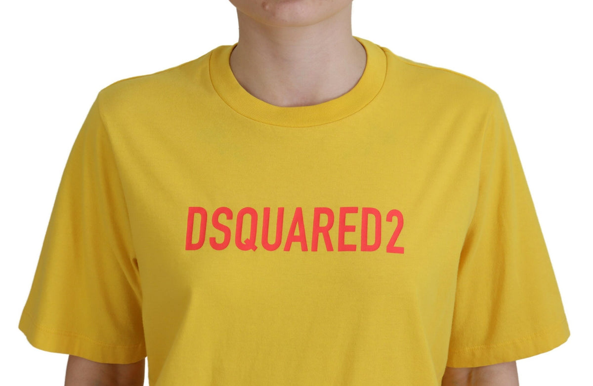 Dsquared² Yellow Logo Print Cotton Crewneck Easy Tee Women's T-shirt (Pre-Owned)