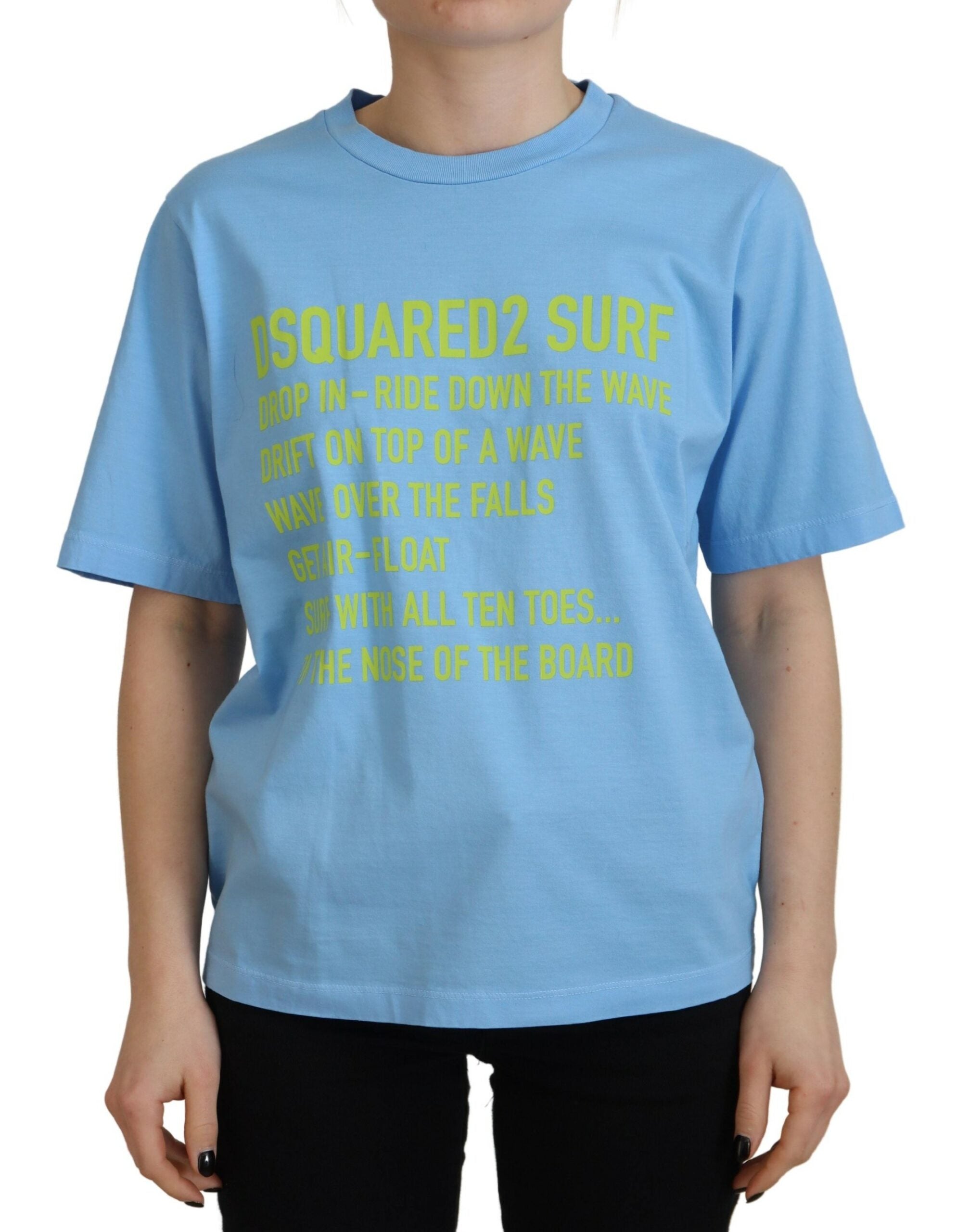 Dsquared² Blue Logo Print Cotton Crewneck Short Sleeve Women's T-shirt (Pre-Owned)