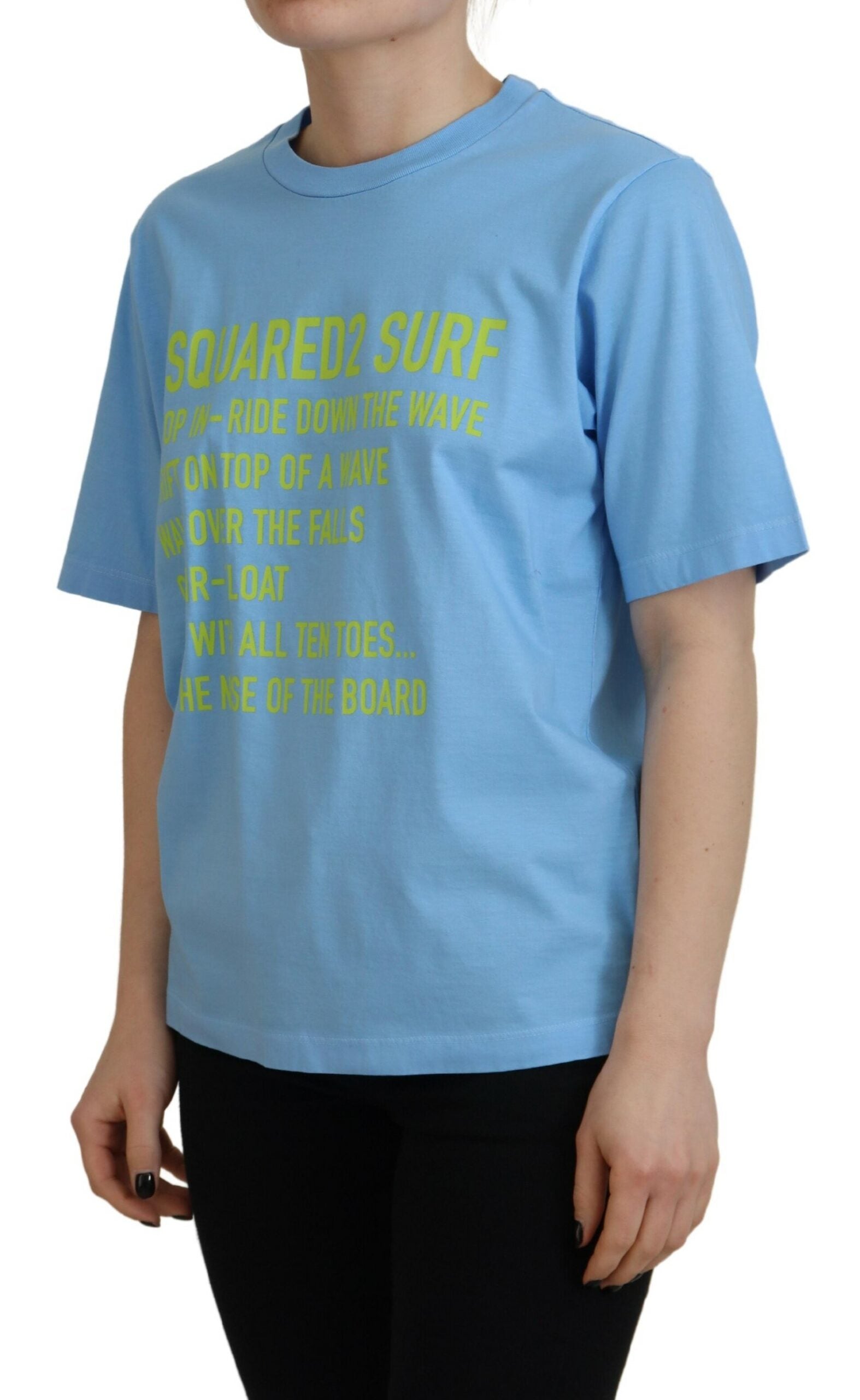 Dsquared² Blue Logo Print Cotton Crewneck Short Sleeve Women's T-shirt (Pre-Owned)