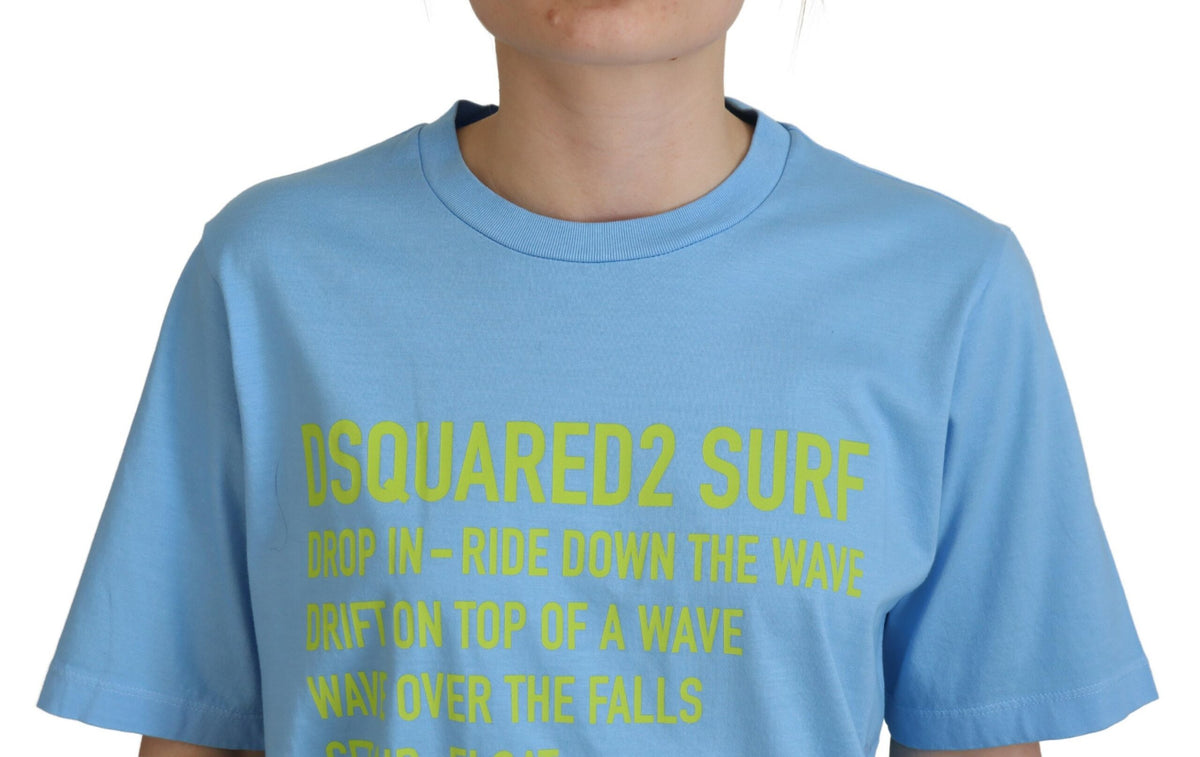 Dsquared² Blue Logo Print Cotton Crewneck Short Sleeve Women's T-shirt (Pre-Owned)