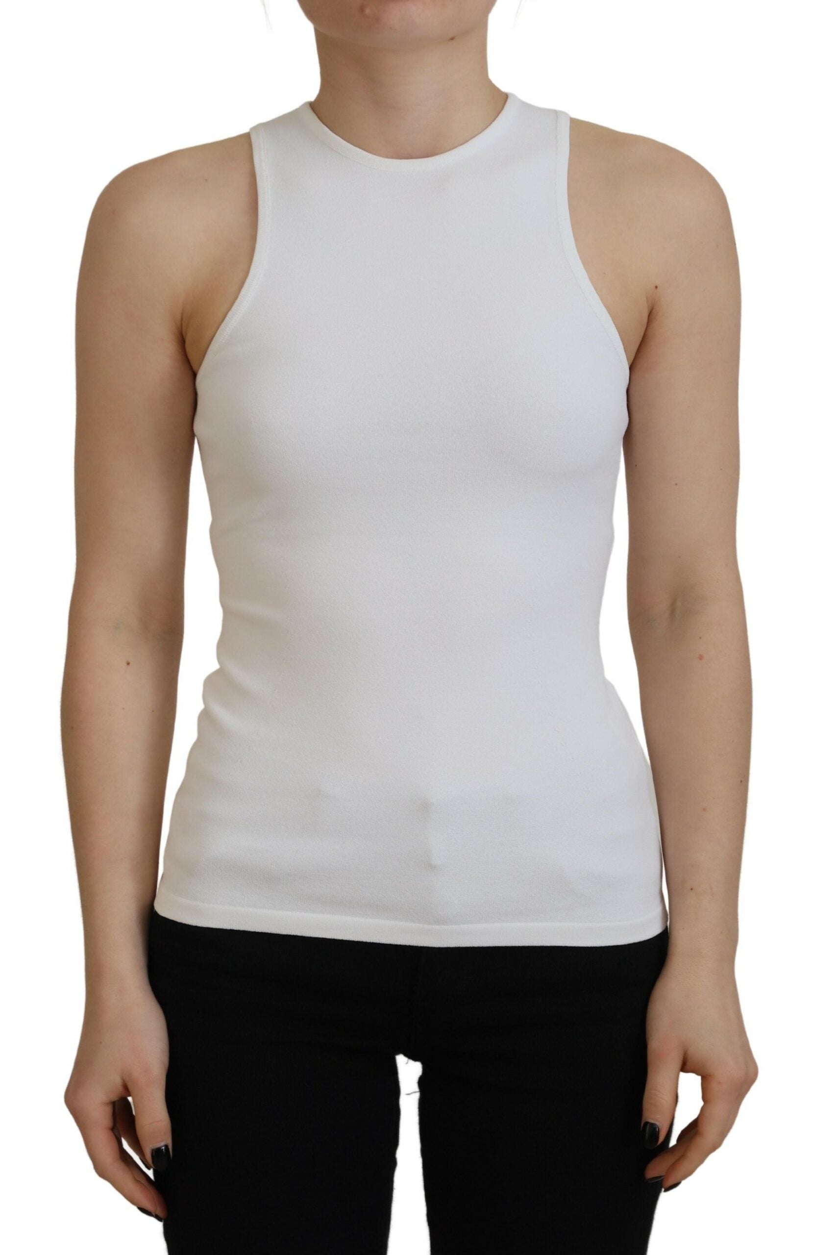 Dsquared² White Viscose Sleeveless Round Neck Tank Women's T-shirt (Pre-Owned)