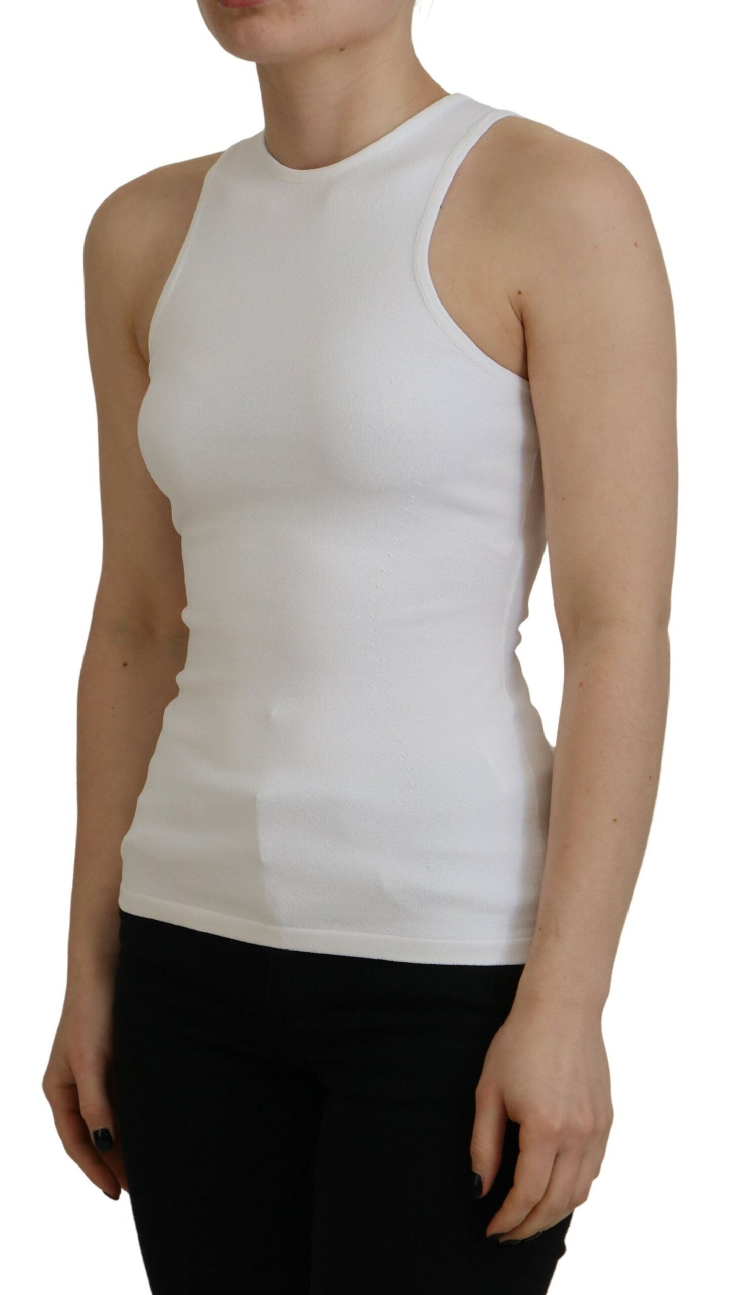 Dsquared² White Viscose Sleeveless Round Neck Tank Women's T-shirt (Pre-Owned)