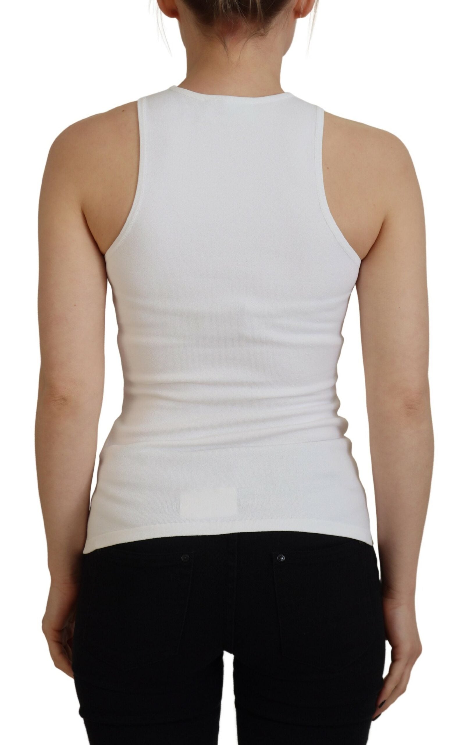Dsquared² White Viscose Sleeveless Round Neck Tank Women's T-shirt (Pre-Owned)