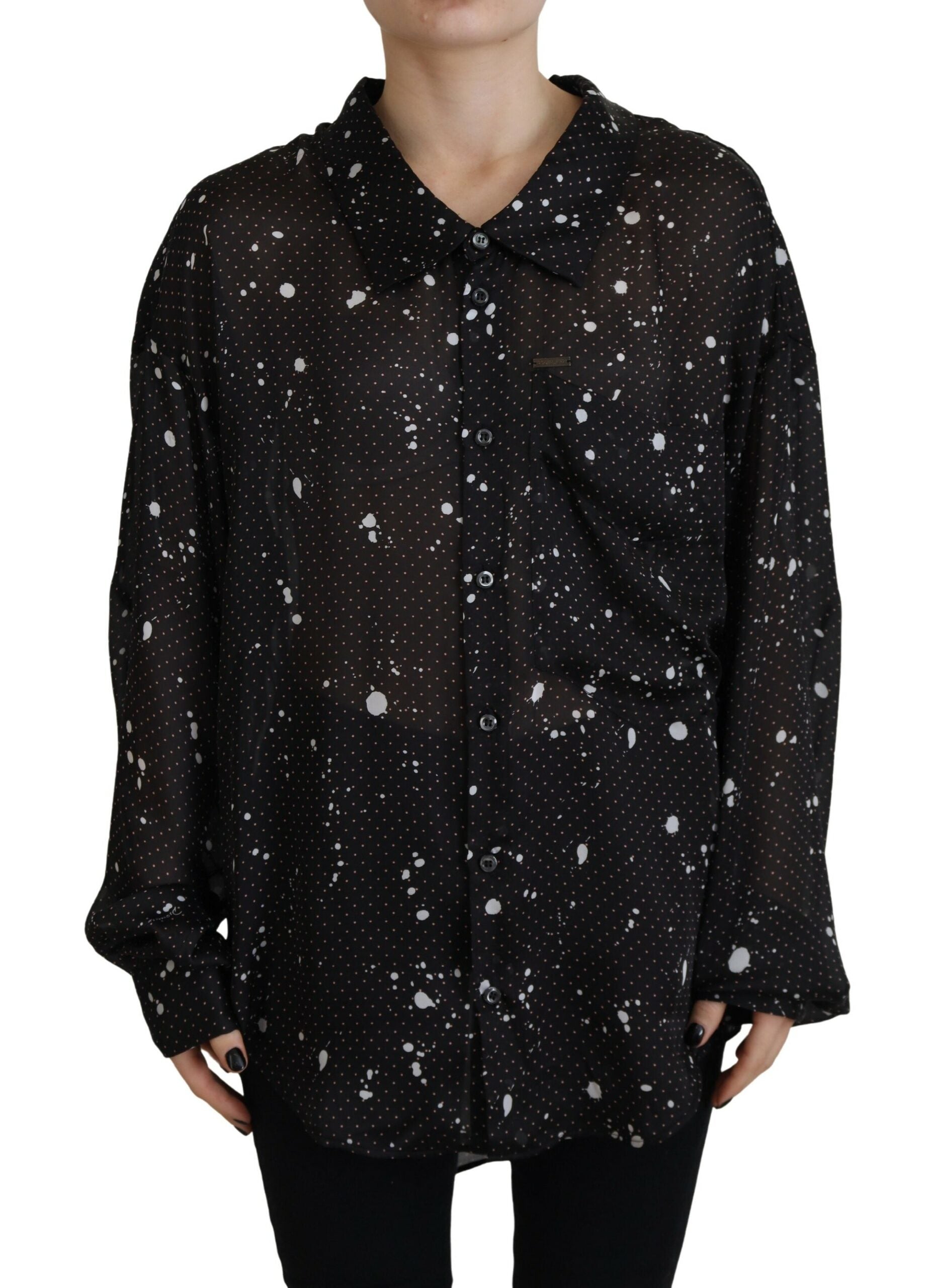 Dsquared² Black Polka Dots Collared Button Down Blouse Women's Top (Pre-Owned)