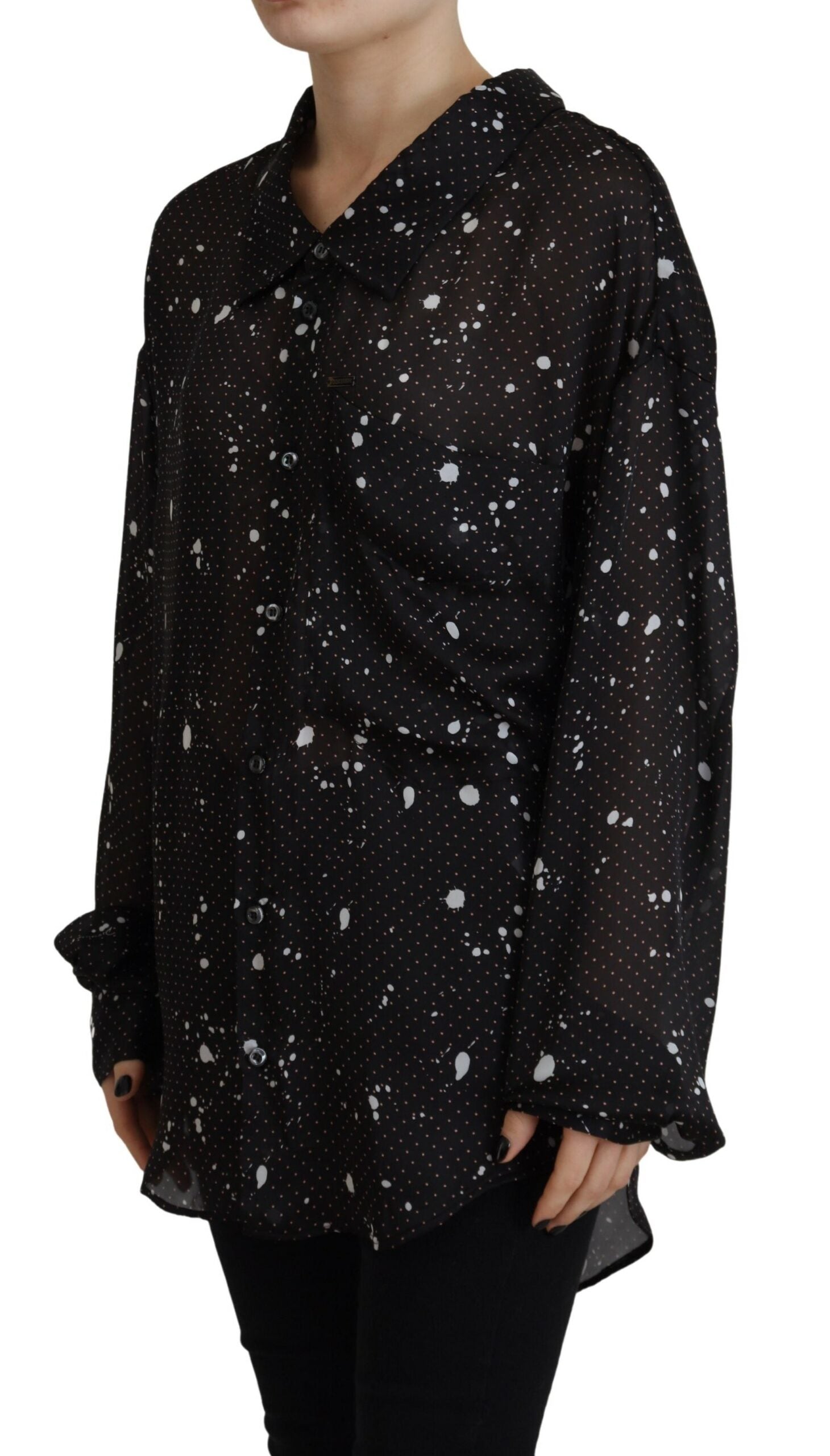 Dsquared² Black Polka Dots Collared Button Down Blouse Women's Top (Pre-Owned)
