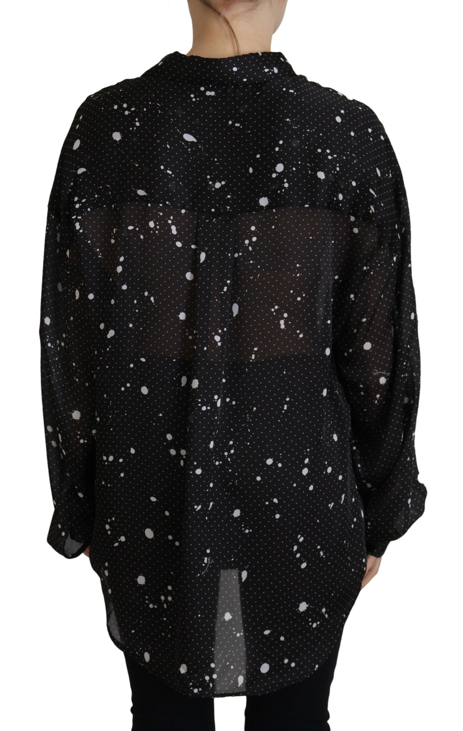 Dsquared² Black Polka Dots Collared Button Down Blouse Women's Top (Pre-Owned)