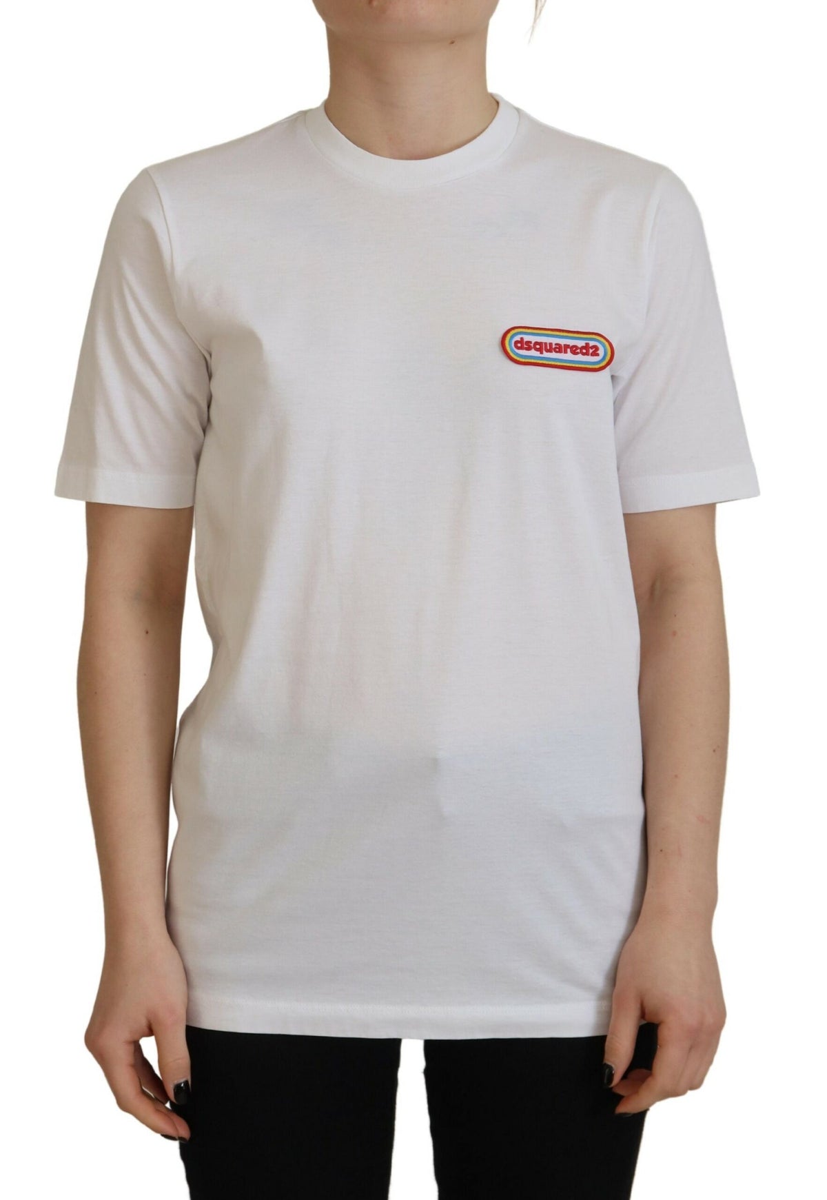 Dsquared² White Logo Patch Crewneck Short Sleeve Tee Women's T-shirt (Pre-Owned)