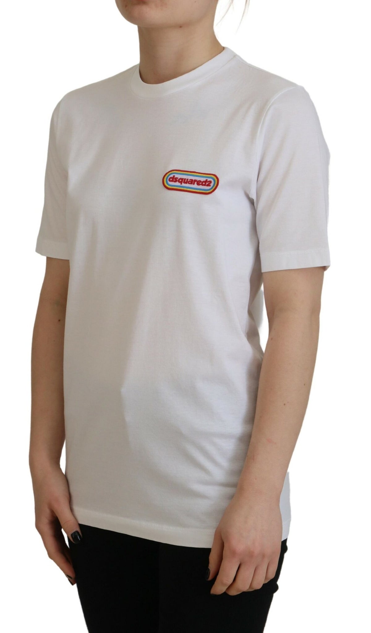 Dsquared² White Logo Patch Crewneck Short Sleeve Tee Women's T-shirt (Pre-Owned)