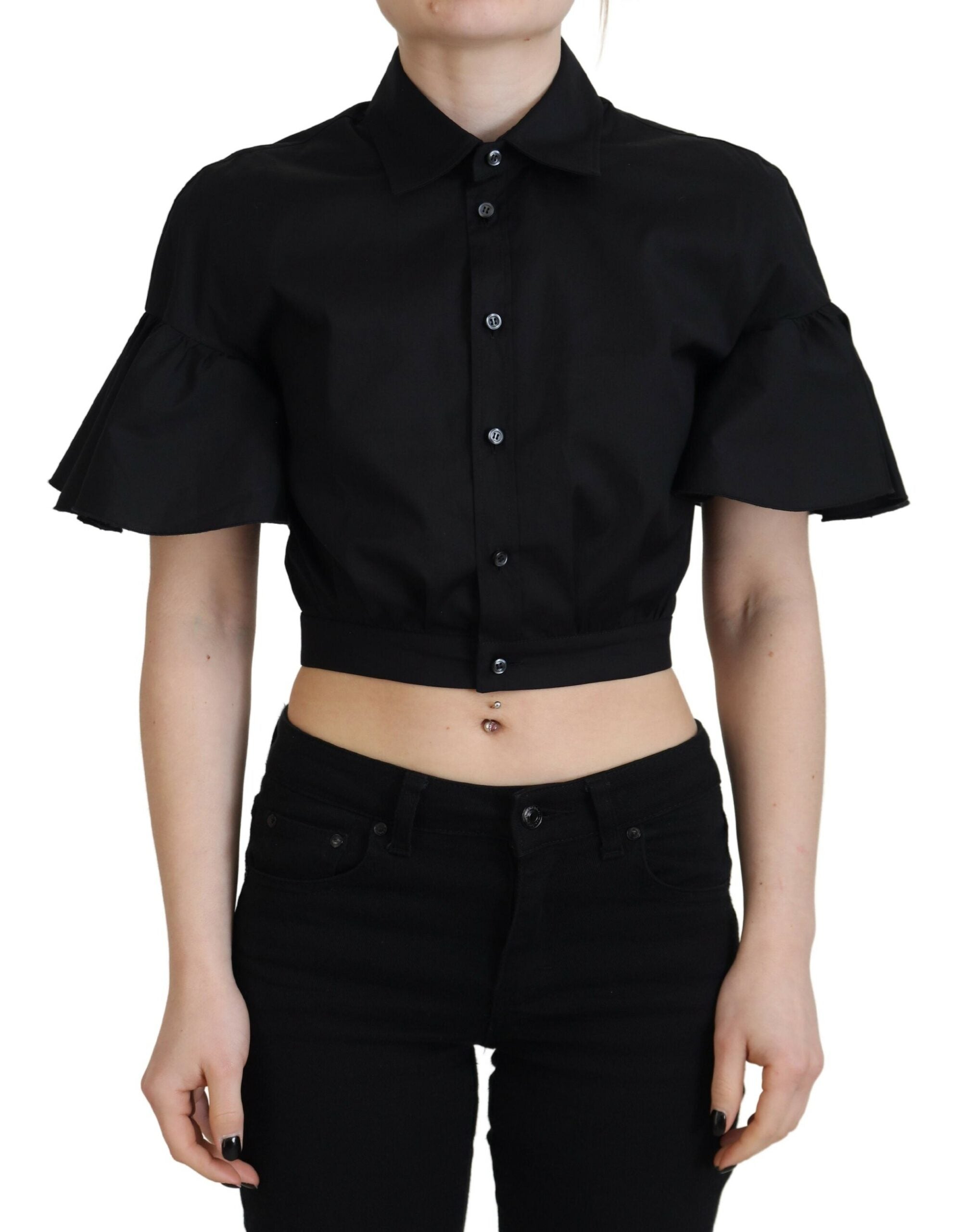 Dsquared² Black Collared Button Down Short Sleeve Cropped Women's Top (Pre-Owned)