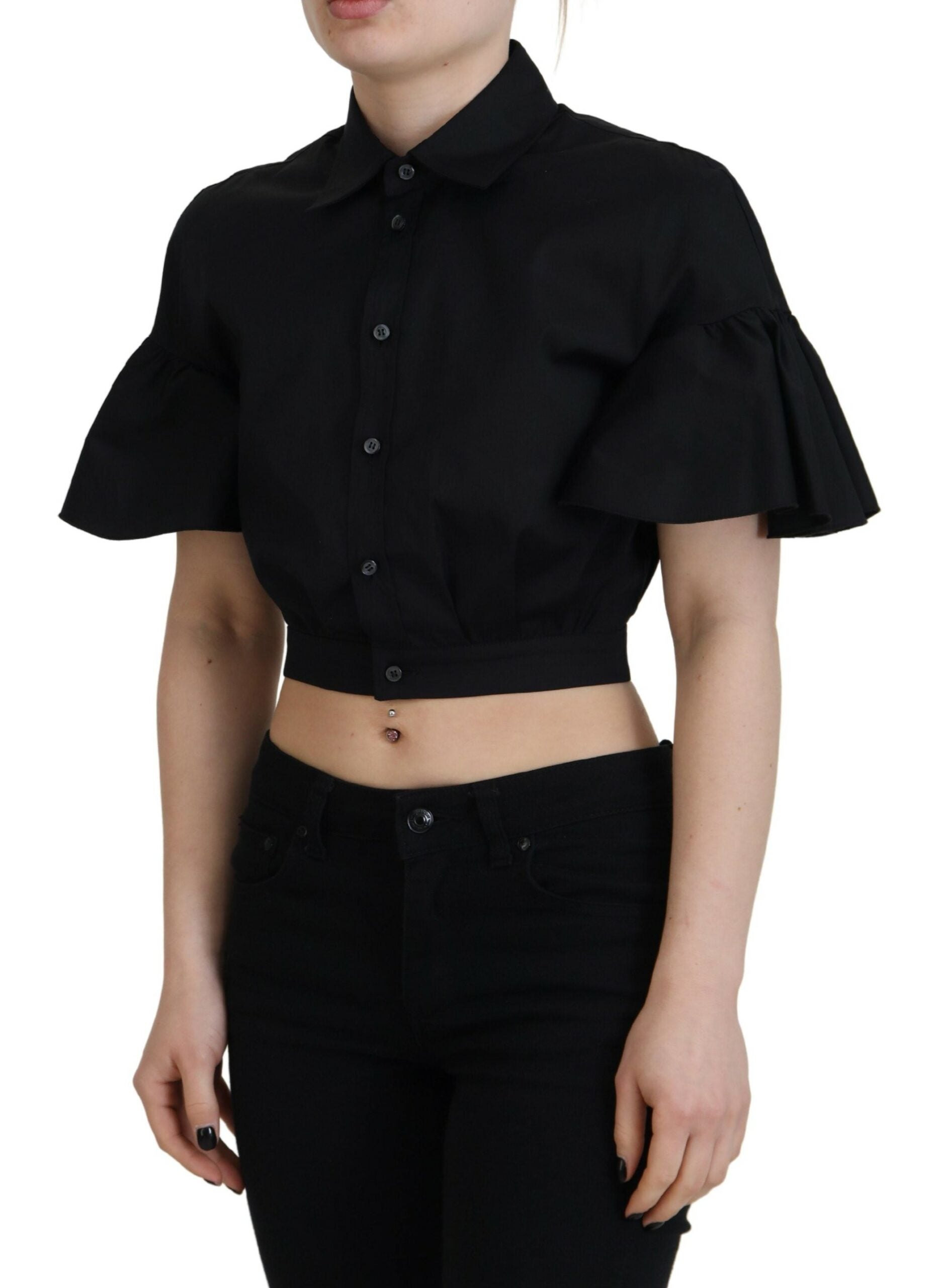 Dsquared² Black Collared Button Down Short Sleeve Cropped Women's Top (Pre-Owned)