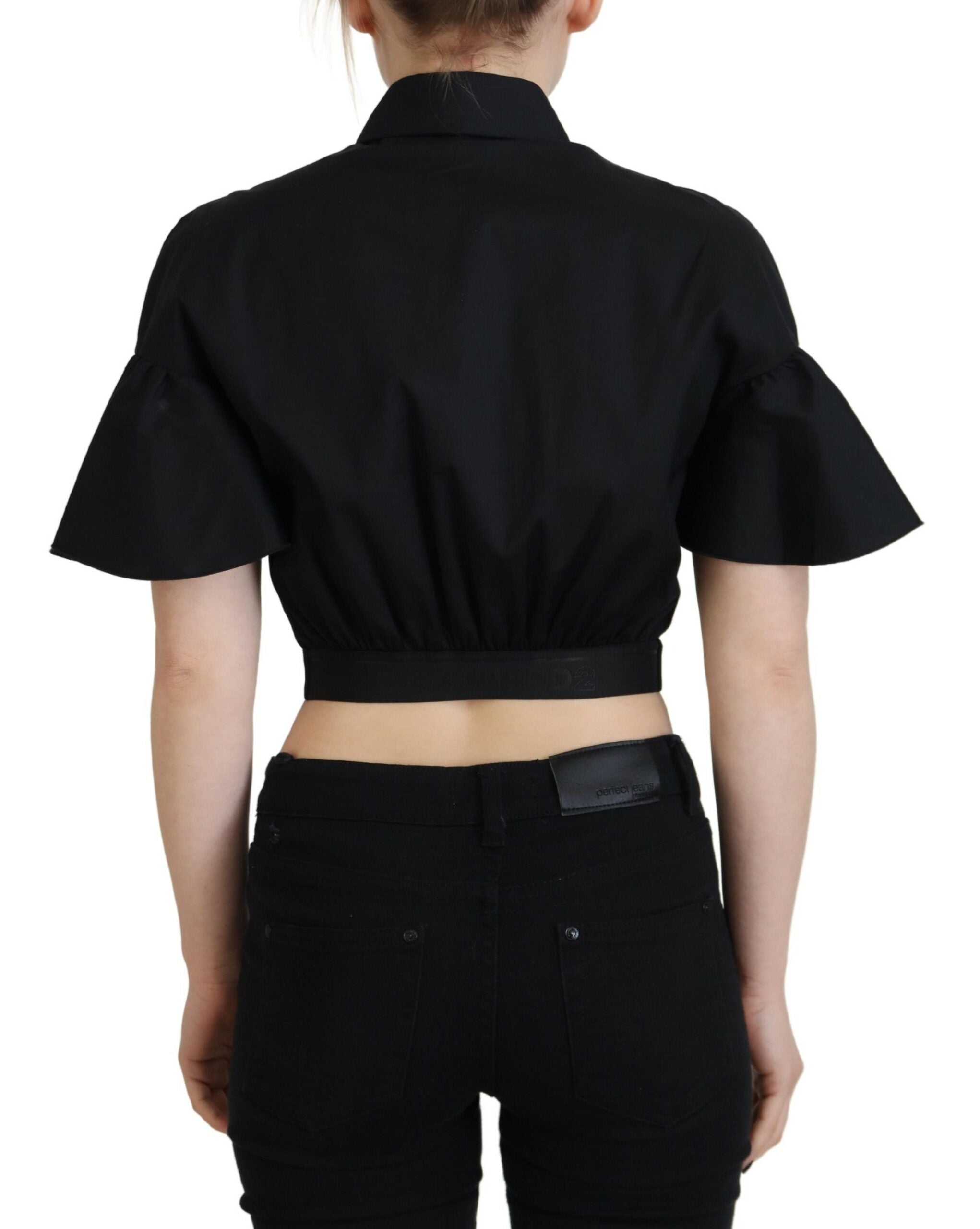 Dsquared² Black Collared Button Down Short Sleeve Cropped Women's Top (Pre-Owned)