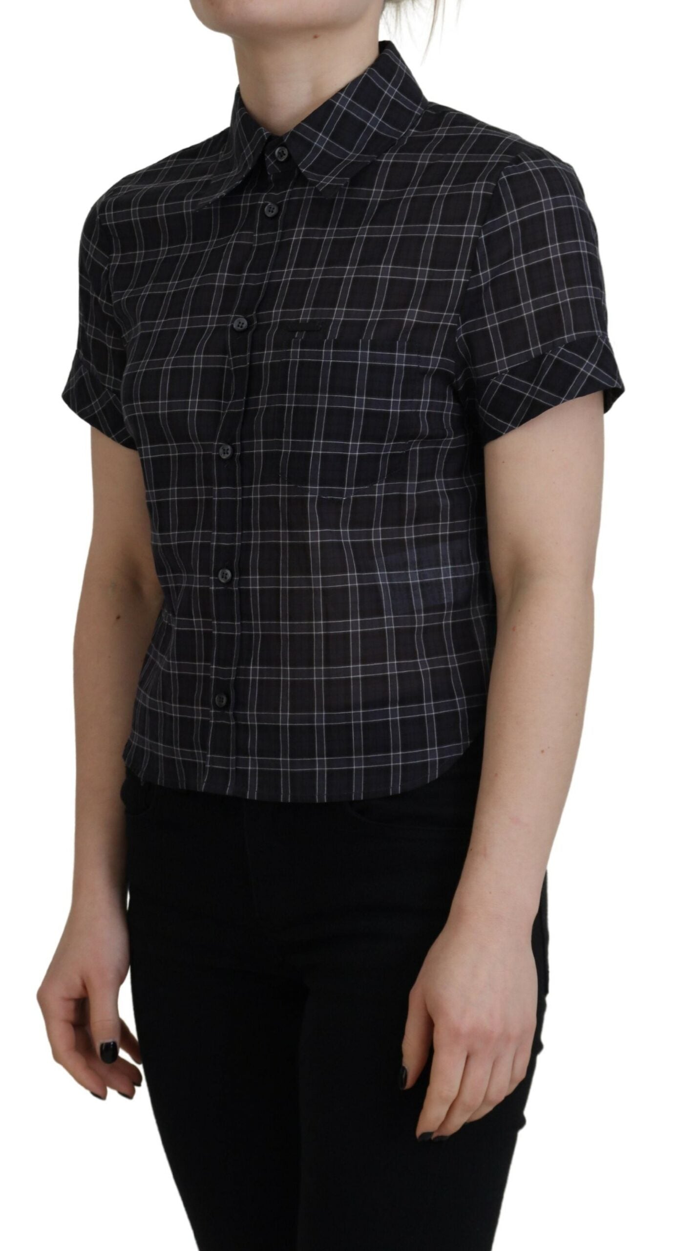 Dsquared² Black Checkered Collared Button Short Sleeves Women's Top (Pre-Owned)