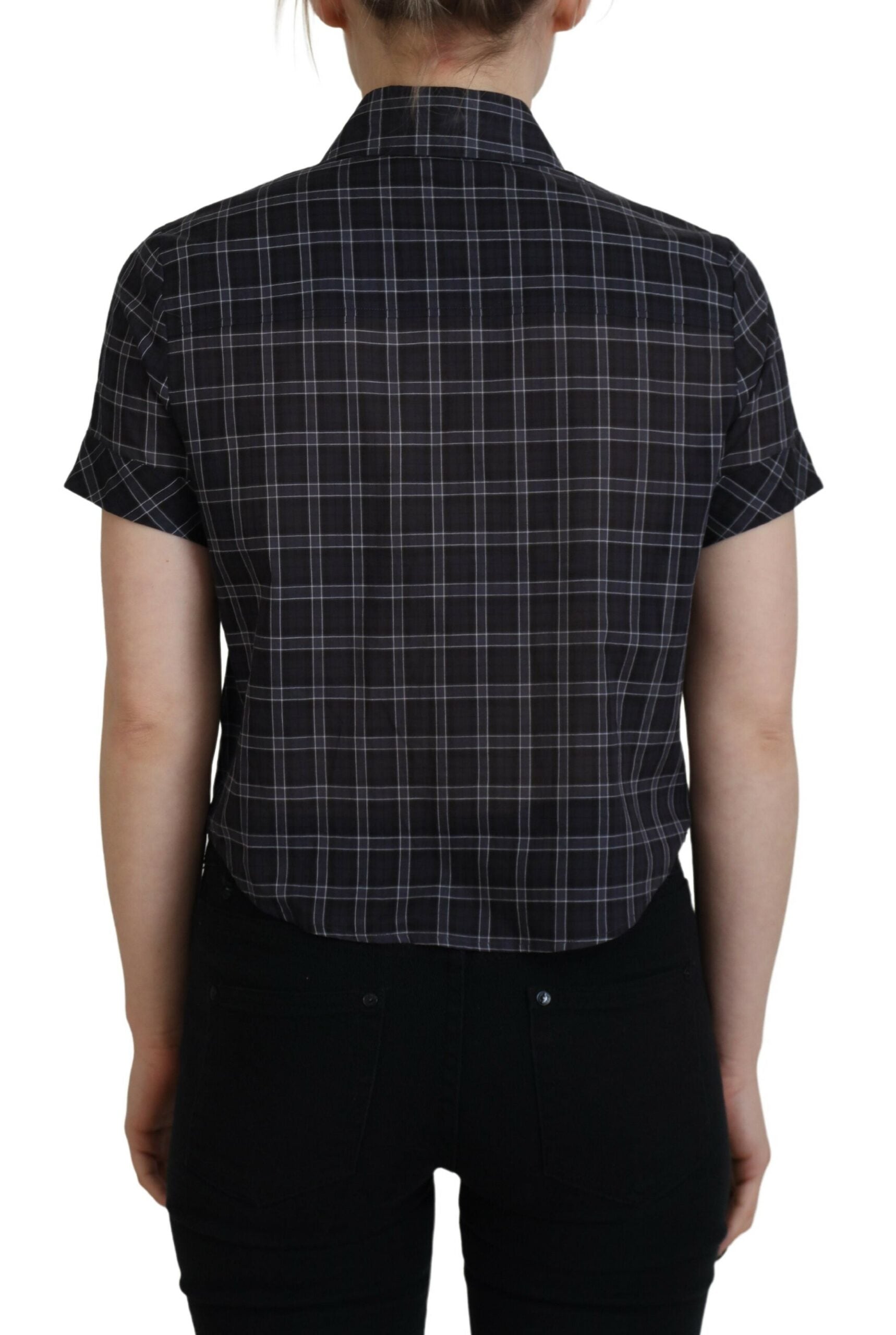 Dsquared² Black Checkered Collared Button Short Sleeves Women's Top (Pre-Owned)