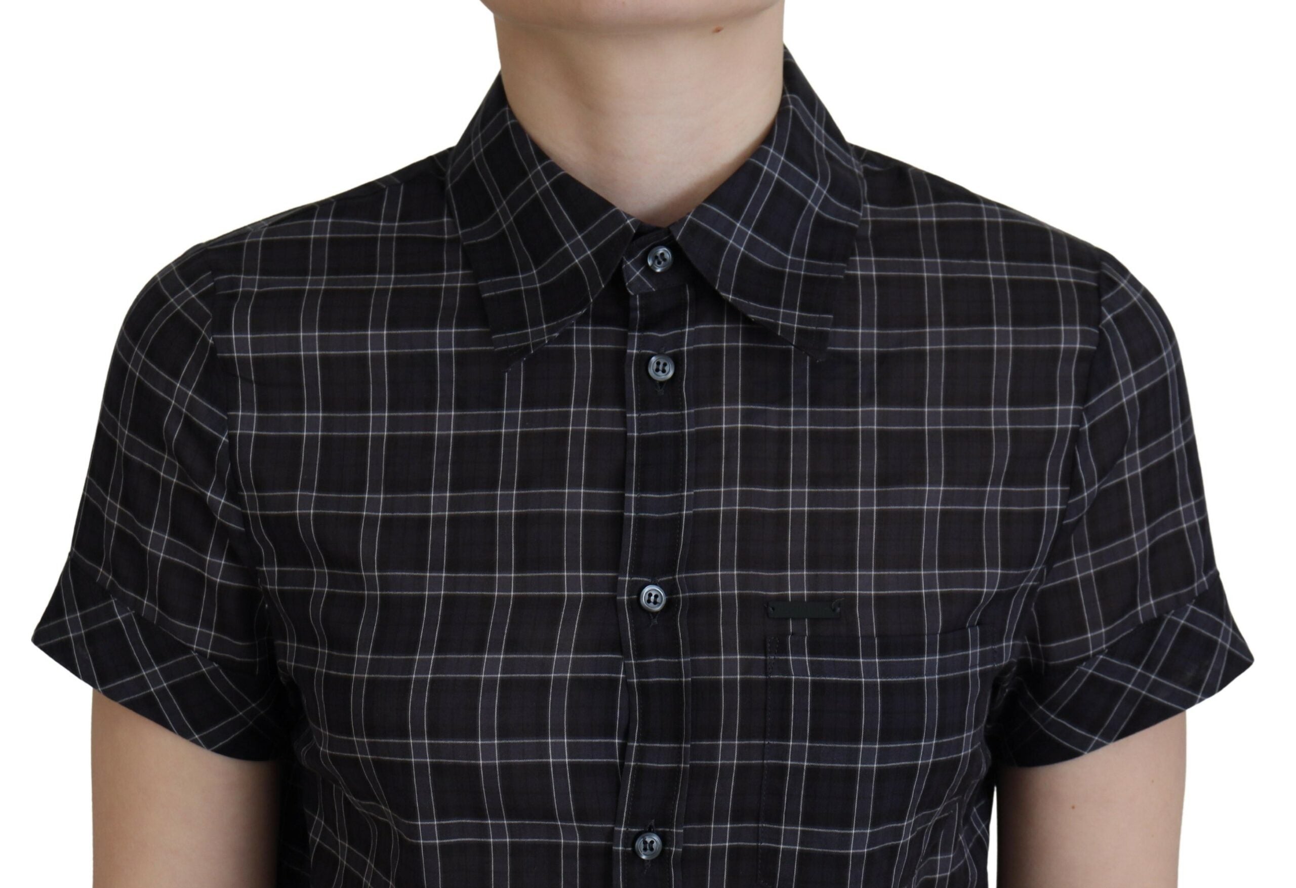 Dsquared² Black Checkered Collared Button Short Sleeves Women's Top (Pre-Owned)