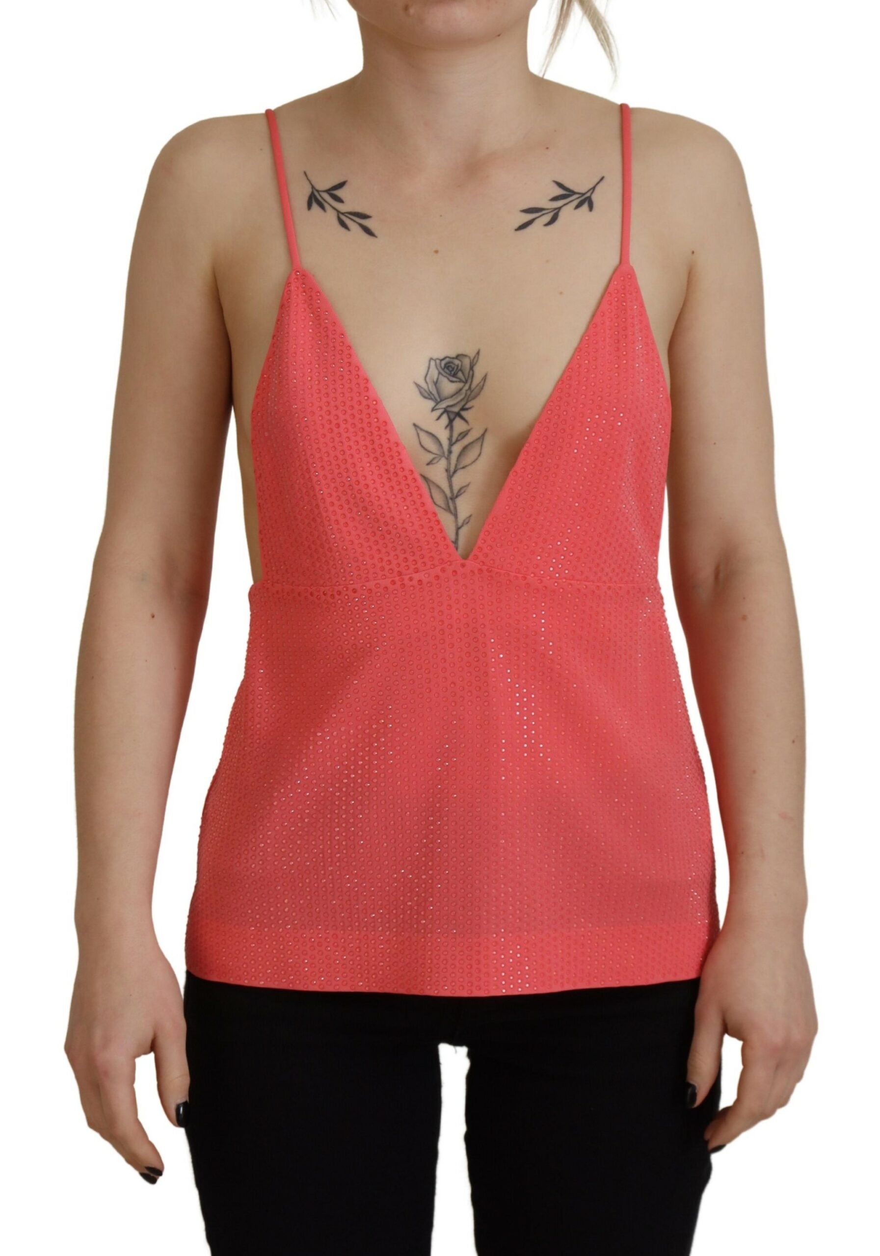 Dsquared² Pink Sleeveless Spaghetti Strap Cami V-neck Women's Top (Pre-Owned)