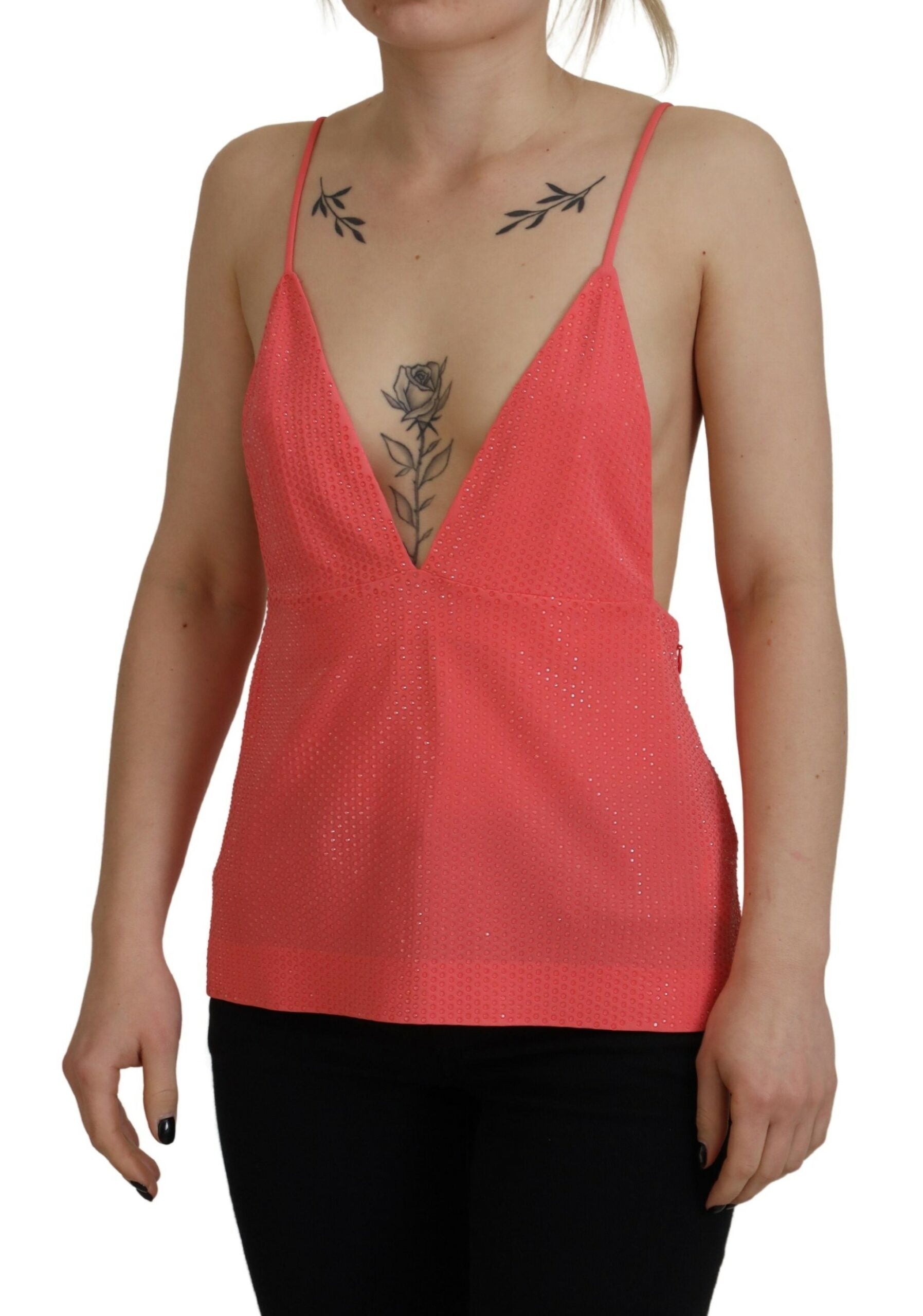 Dsquared² Pink Sleeveless Spaghetti Strap Cami V-neck Women's Top (Pre-Owned)