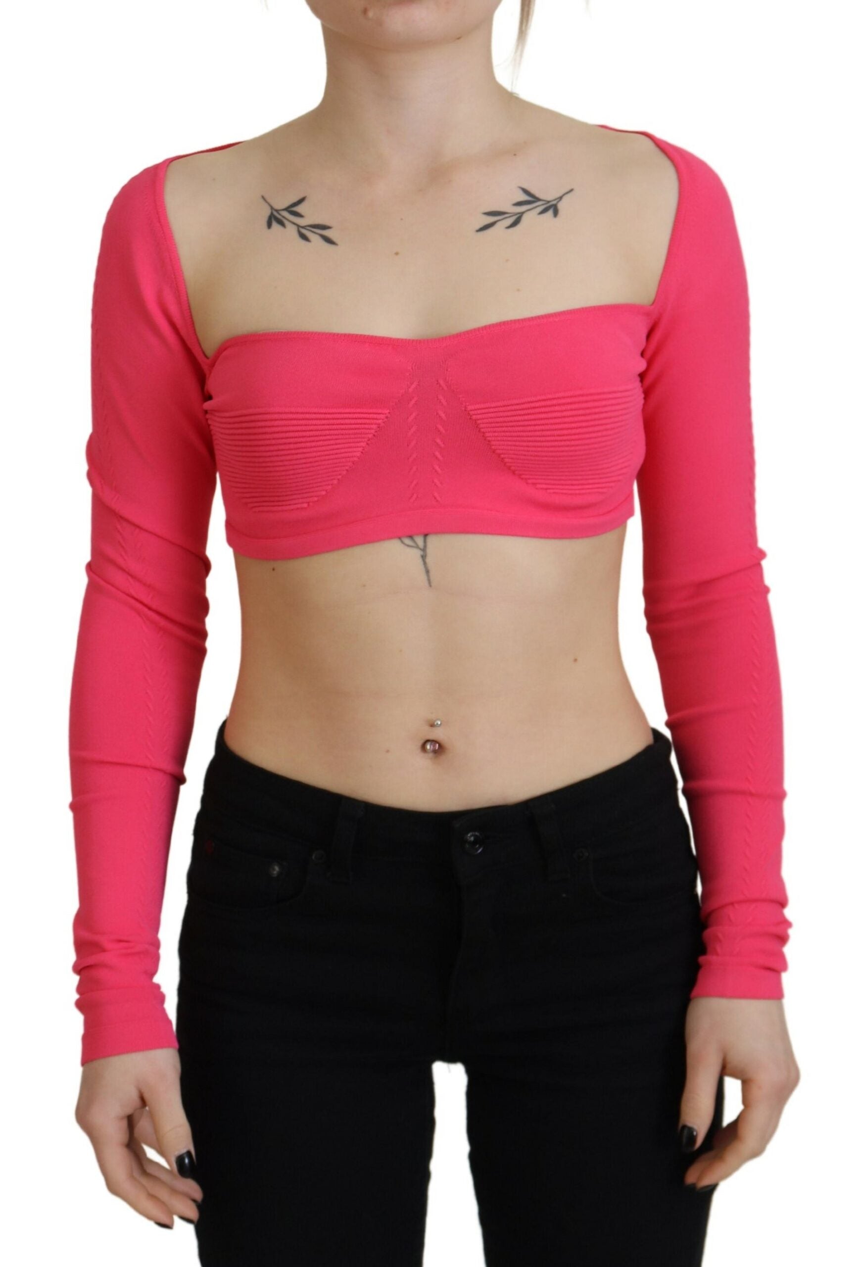 Dsquared² Pink Viscose Knit Square Neck Long Sleeves Women's Top (Pre-Owned)