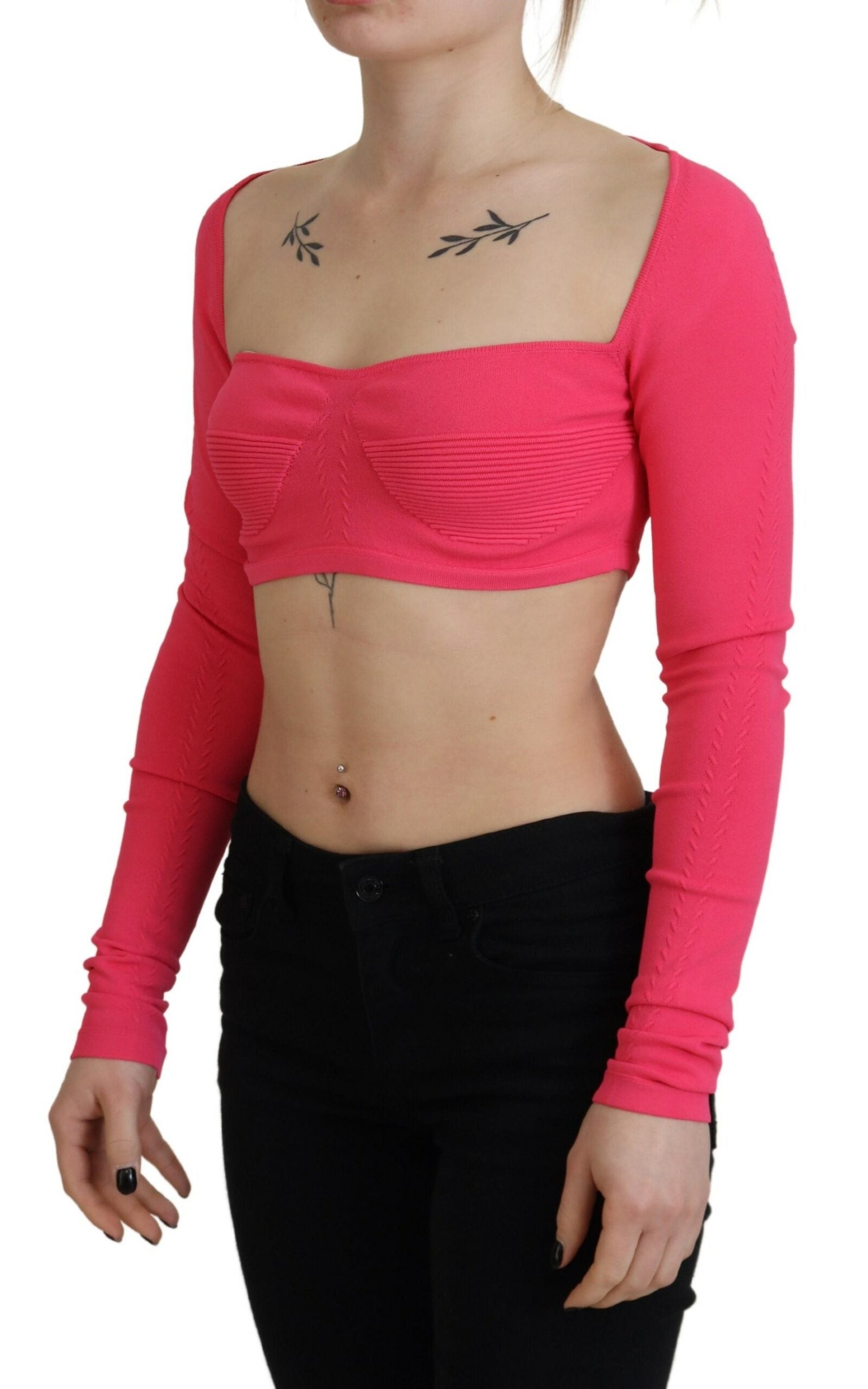 Dsquared² Pink Viscose Knit Square Neck Long Sleeves Women's Top (Pre-Owned)