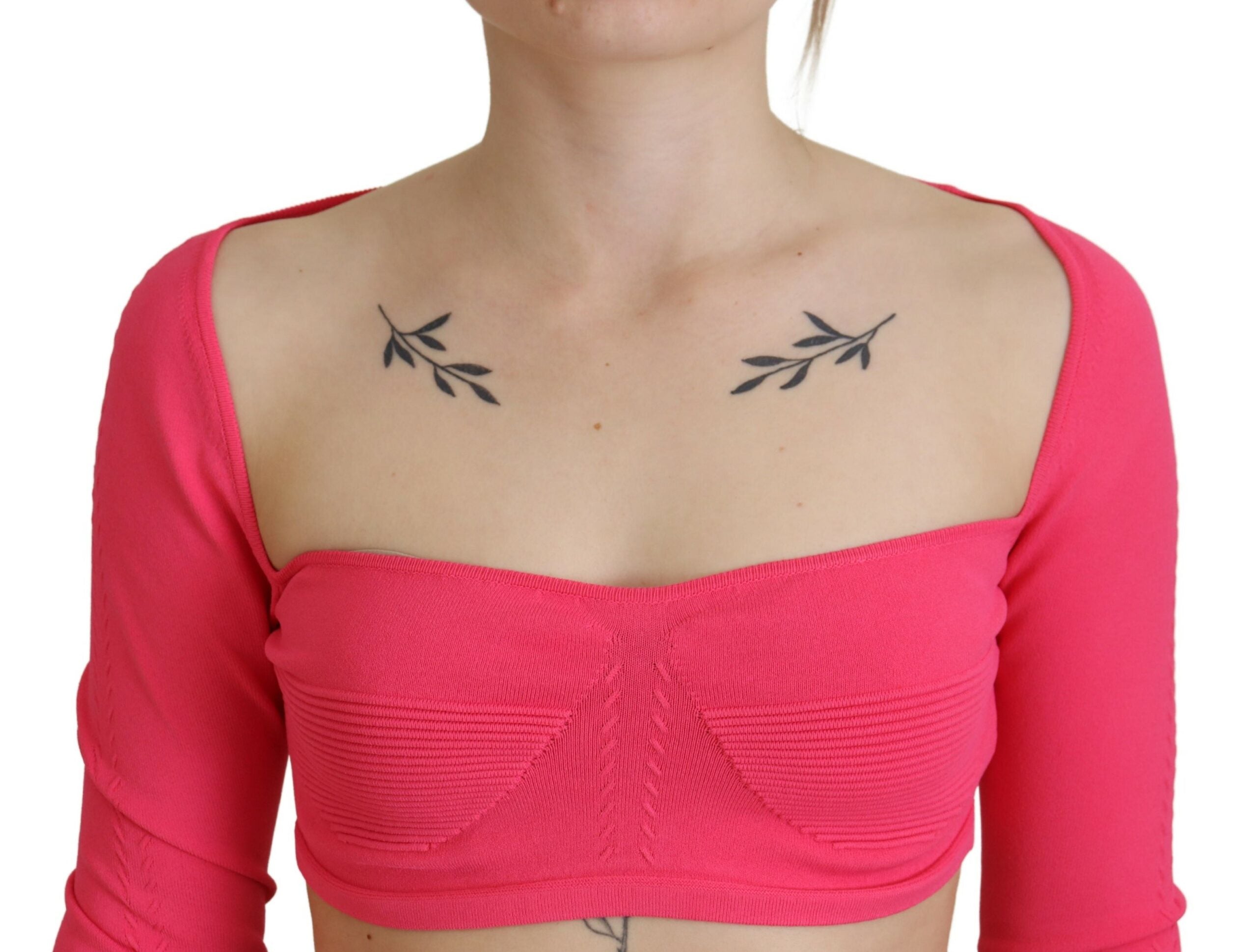 Dsquared² Pink Viscose Knit Square Neck Long Sleeves Women's Top (Pre-Owned)