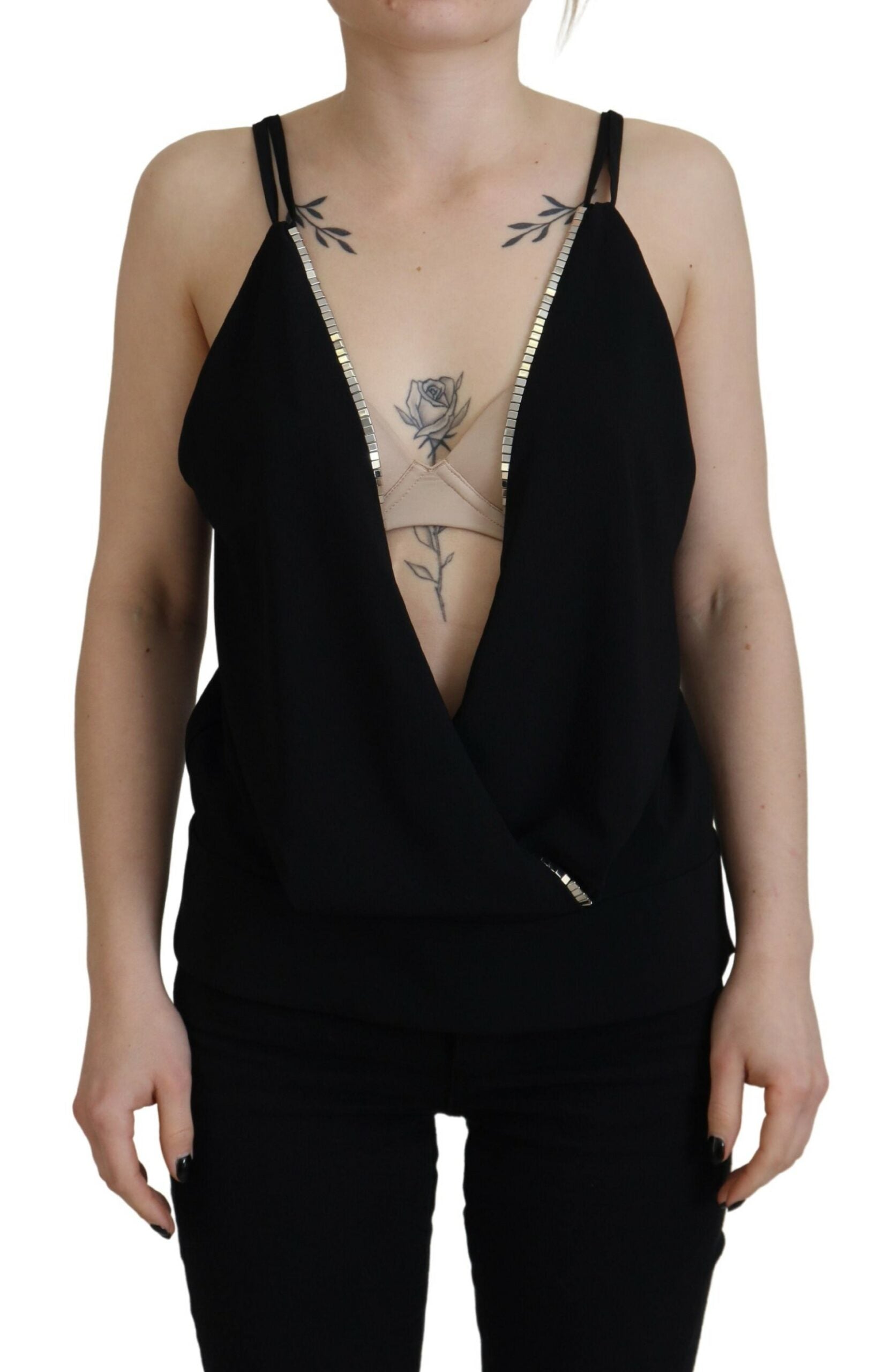 Dsquared² Black Embellished Deep V-neck Sleeveless Tank Women's Top (Pre-Owned)